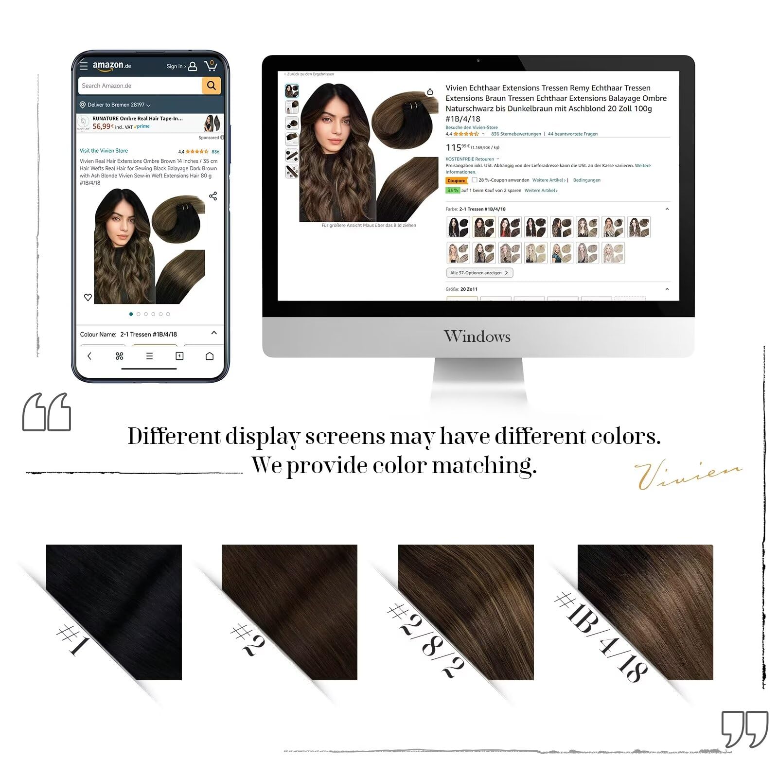 20 Inch Vivien Balayage Brown Human Hair Sew-in Extensions - 100G Remy Human Hair Weft Bundles (Natural Black to Brown with Ash Blonde) for Styling & Volume - Perfect for Parties, Weddings & Everyday Glamour
