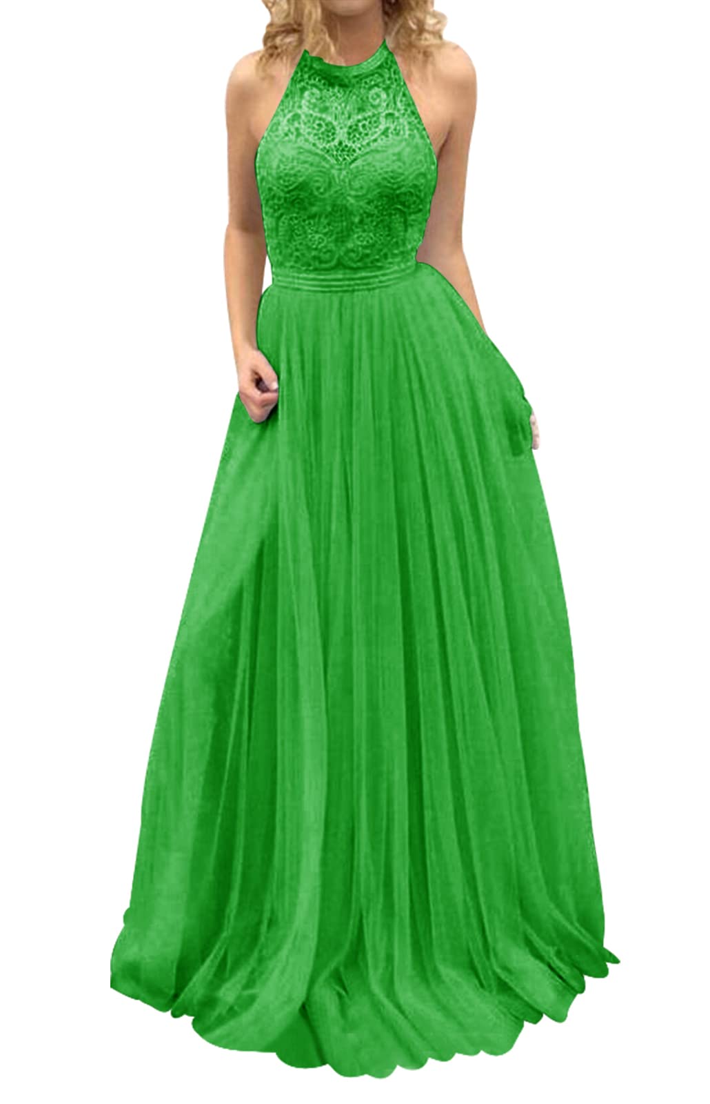 Elegant Long Prom Dress with Lace & Tulle - Halter Bridesmaid Dress for Weddings & Formal Evenings | Perfect for Homecoming, Prom Night & Special Occasions