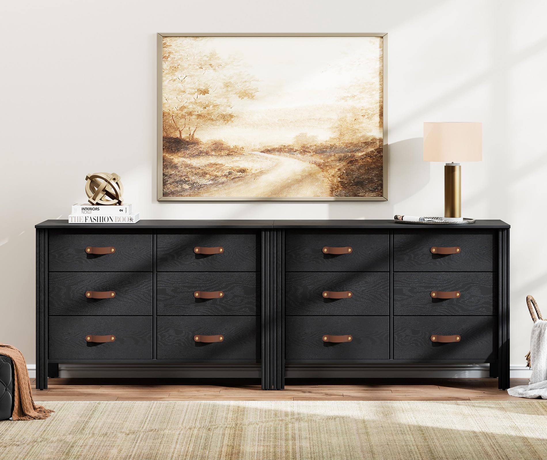 WAMPAT 12-Drawer Dresser - Mid Century Modern Wooden Chest of Drawers for Bedroom, Nursery & Living Room | Black Kids Dresser with Wide Storage Organizer | Perfect for Baby Clothes, Toys & Home Organization