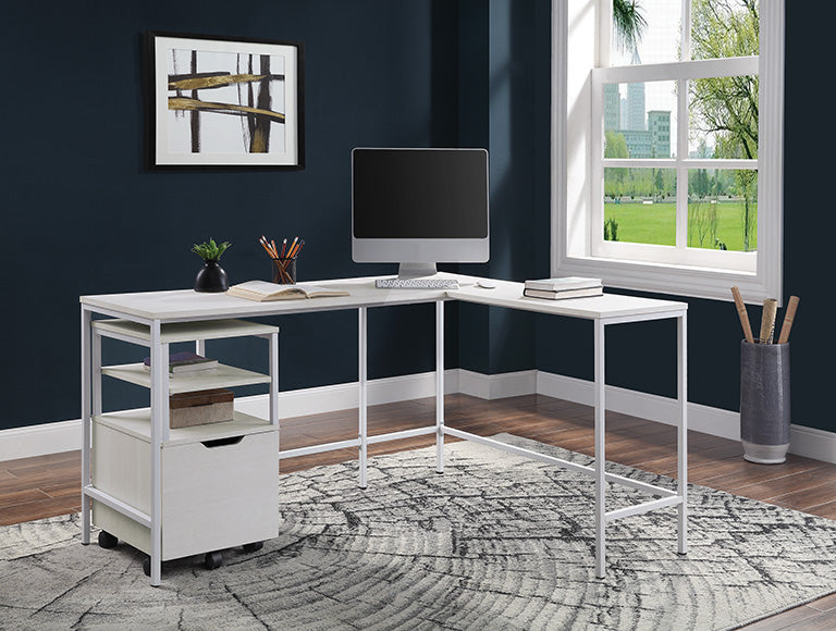 Office Star Contempo L-Shaped Desk [CNT41] - Modern Home Office Workstation for Small Spaces, Gaming & Study Desk with Sturdy Steel Frame