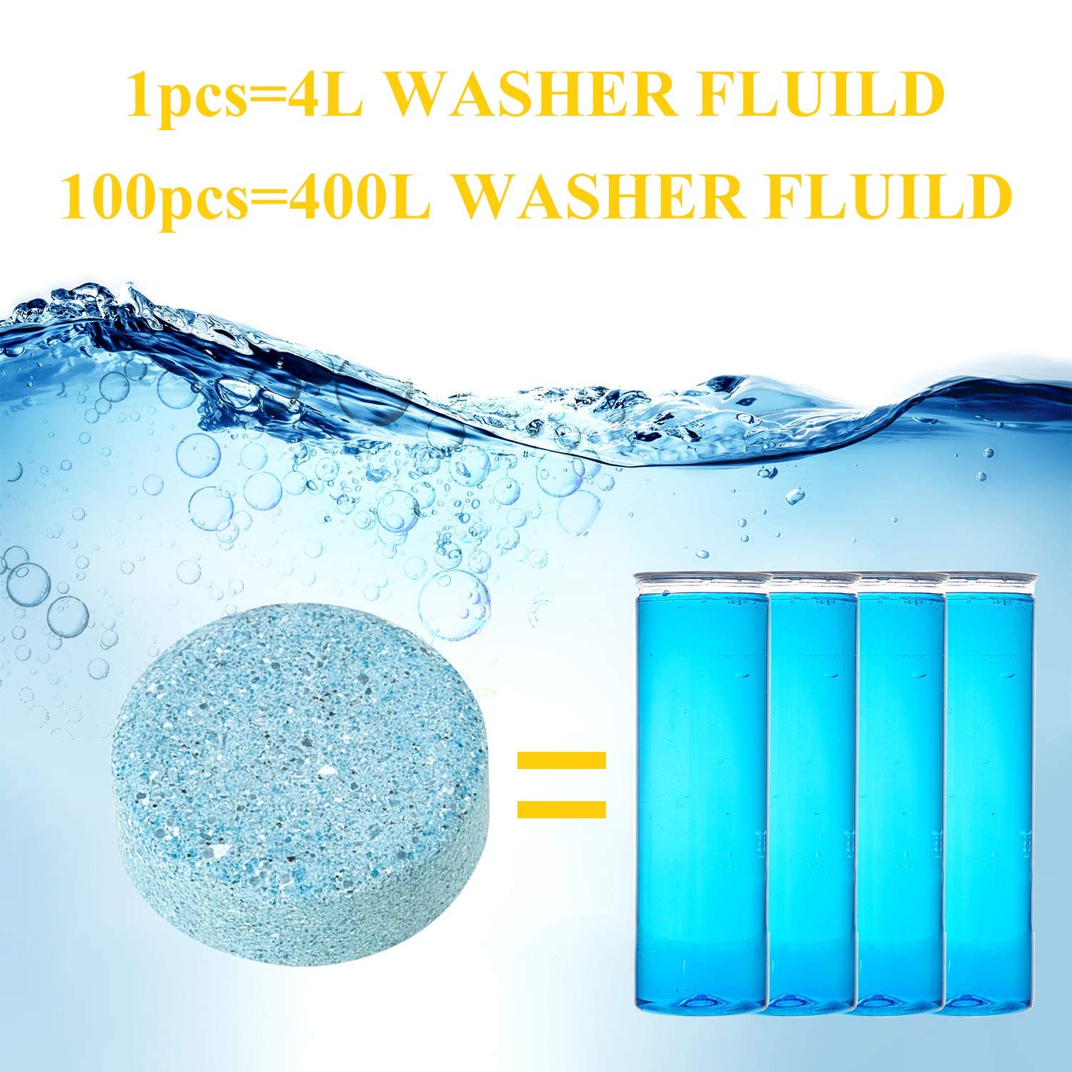 Boao 100-Pack Windshield Washer Tablets - Concentrated Car Glass Cleaner Effervescent Tablets for Auto Windshield Wiper Fluid, Removes Stains & Improves Visibility - Perfect for Road Trips, Winter Driving & Daily Car Maintenance