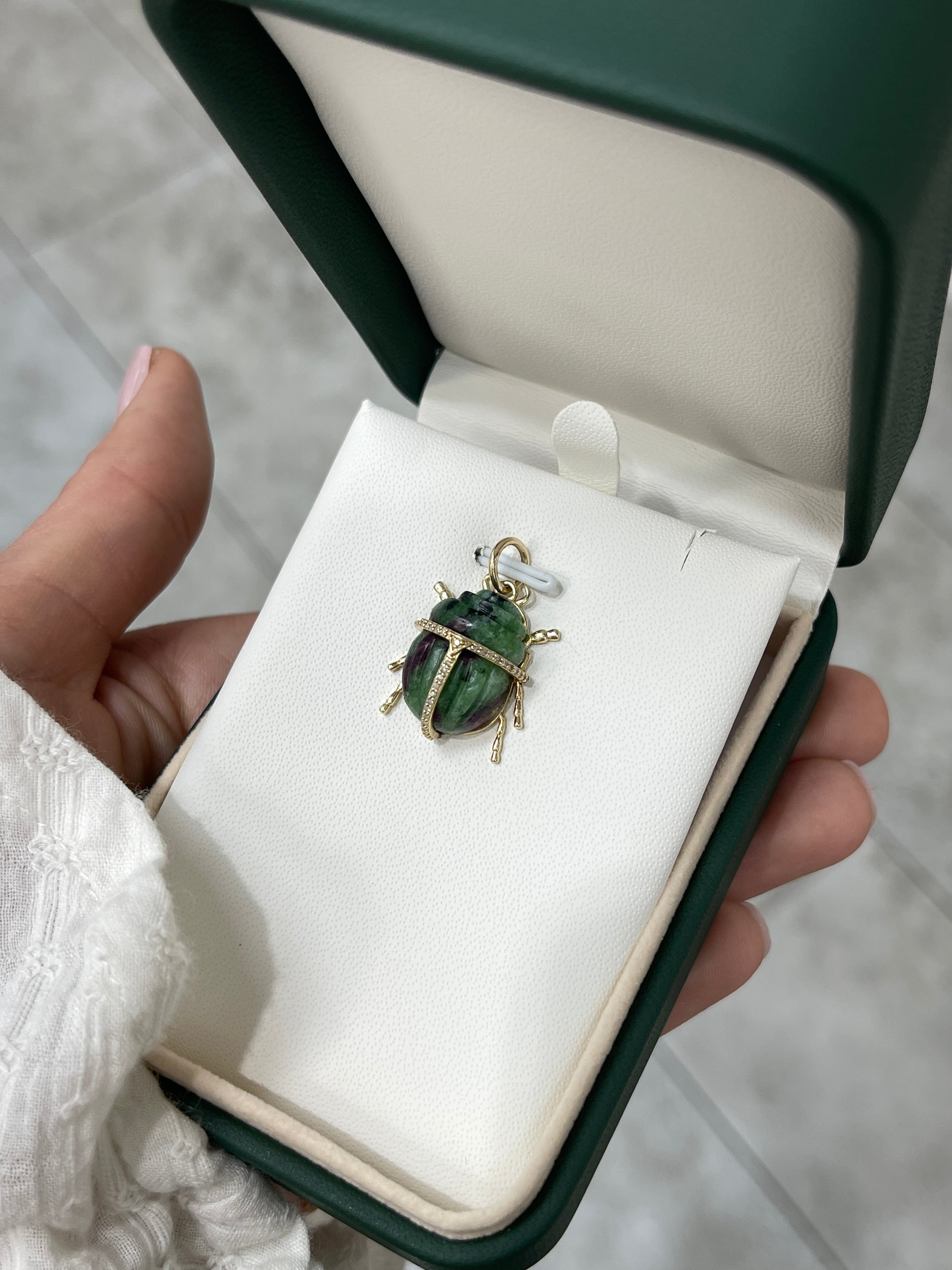 14K Gold Ruby Zoisite & Diamond Scarab Pendant Necklace - Elegant Egyptian Jewelry for Women, Perfect Gift for Birthday, Anniversary & Special Occasions