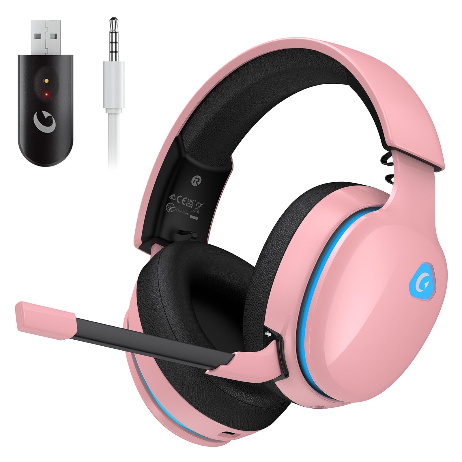 2.4GHz Wireless Gaming Headset with Microphone - Compatible with PS5, PS4, PC, Nintendo Switch | Bluetooth 5.3 for Mobile Gaming | Stereo Sound for Fortnite, Call of Duty & FPS Games (Blush Pink) - Perfect for Competitive Gaming, Streaming & Long Gaming Sessions