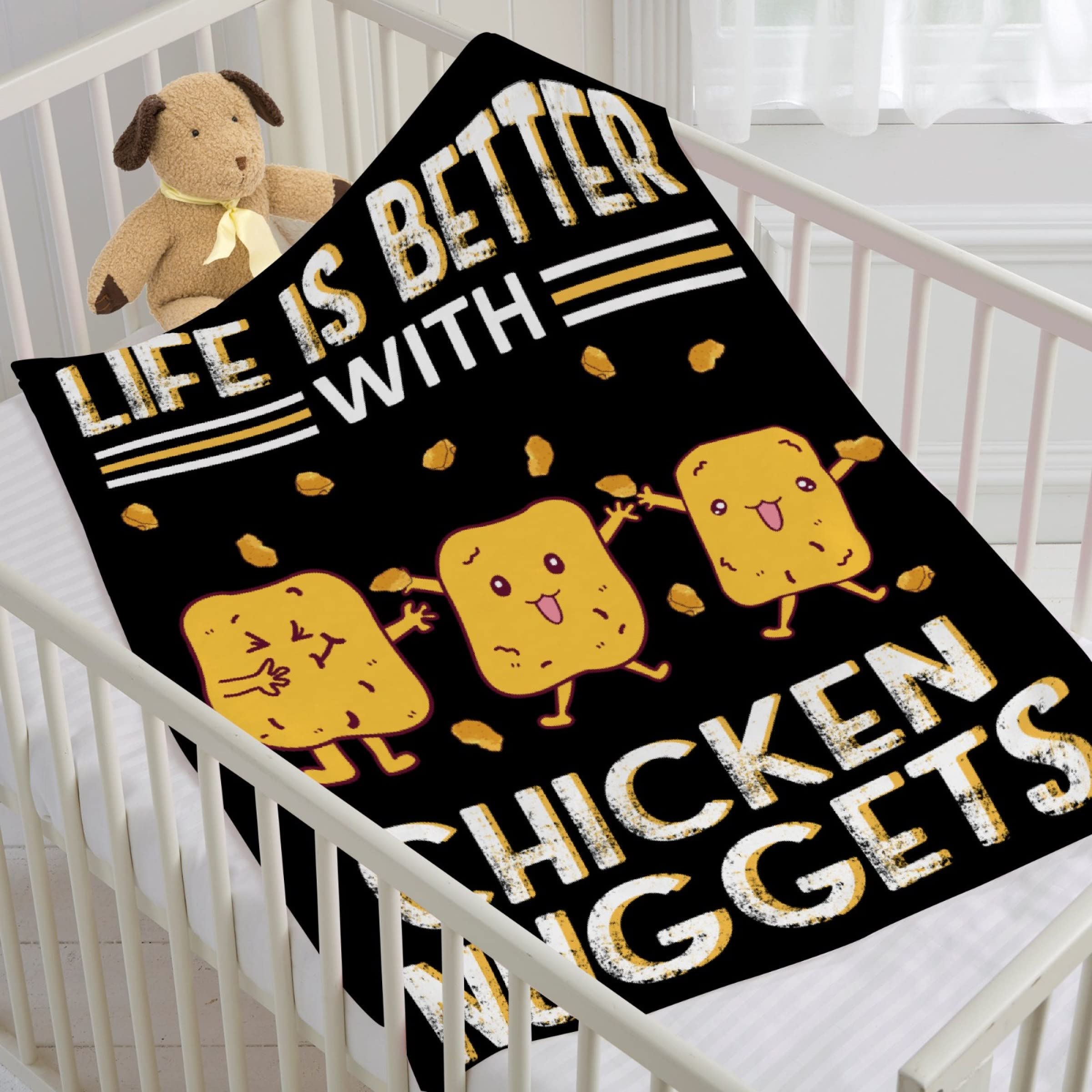 Lynnezilla Chicken Nuggets Flannel Blanket - Ultra Soft Cozy Warm Throw Blanket 40x30 Inches for Bed, Couch & Stroller - Perfect for Toddlers, Pets & Home Decor (Life is Better with Chicken Nuggets) - Great for Snuggling, Lounging & Gift Giving