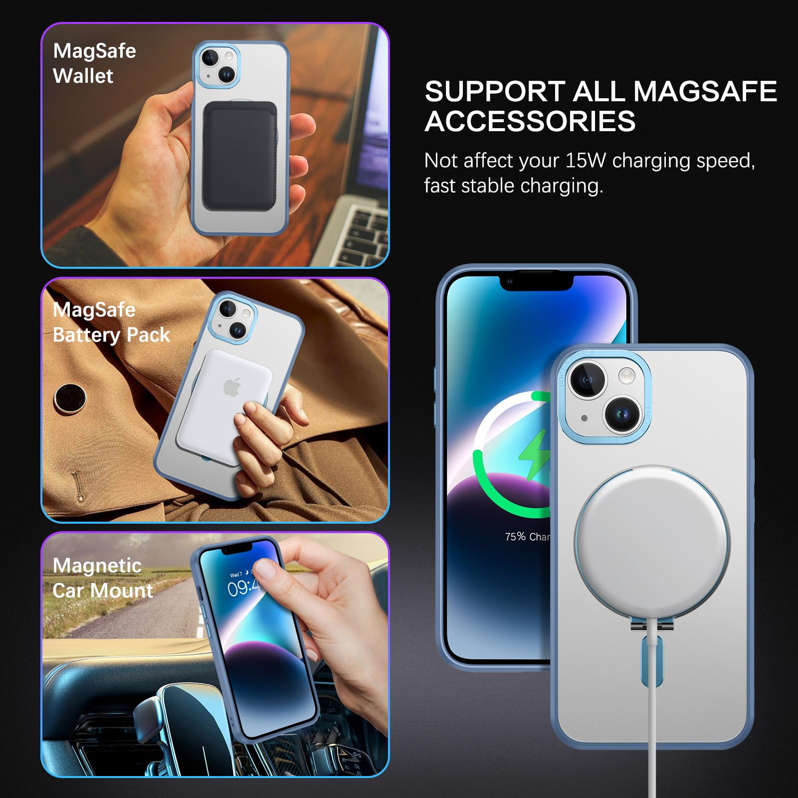 GaoBao Magnetic Phone Case Compatible with iPhone 13 & 14 - Military Grade Protection with MagSafe Support, Invisible Ring Holder & Kickstand - Blue | Perfect for Work, Travel & Everyday Use