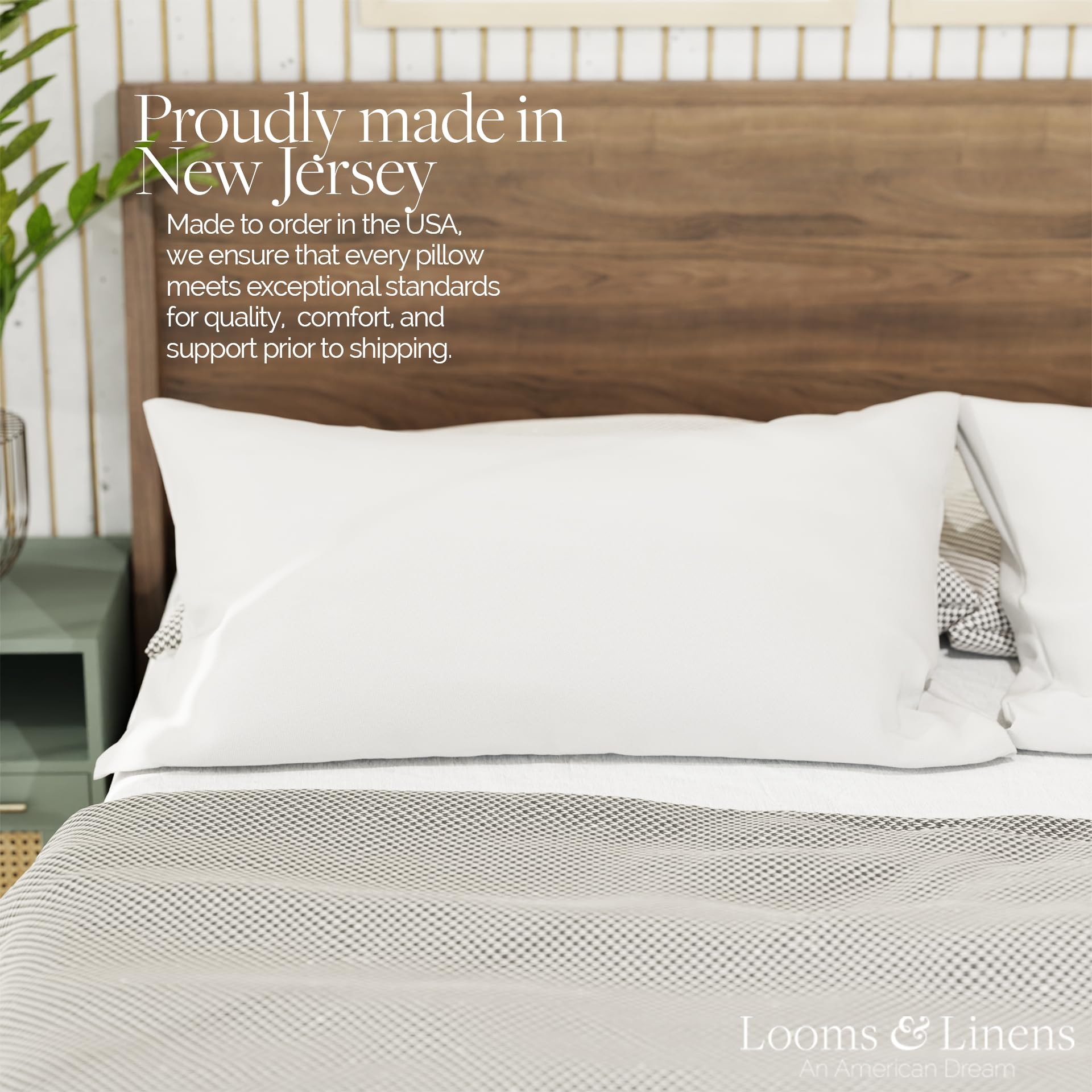 Premium Queen Size Pillow Set of 2 - 20x30 Hypoallergenic Pillow Inserts | Made in USA | Soft Sleeping Pillows with Breathable Cotton Cover by Looms & Linens | Perfect for Bedroom, Guest Room, Sofa & Daybed Decor
