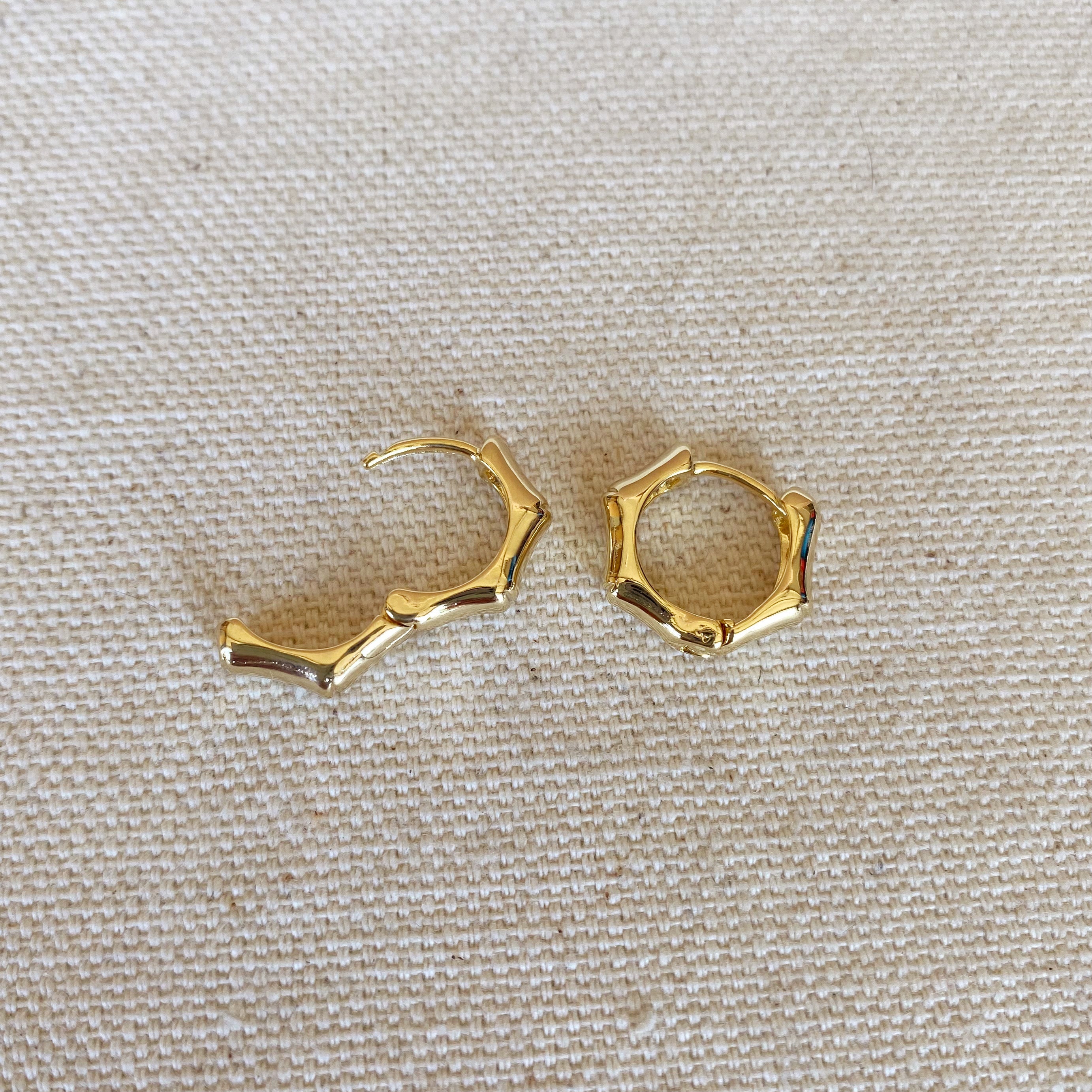 18K Gold Filled Bamboo Clicker Hoop Earrings - Dainty & Lightweight for Everyday Wear - Perfect for Women, Gifts, Boho & Casual Outfits