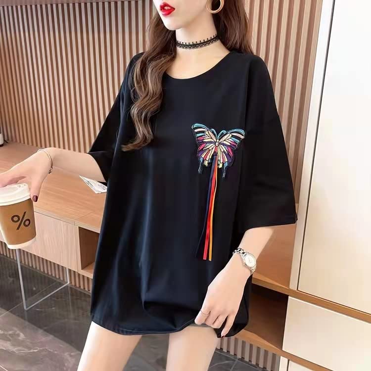 MBLESSEDTO Embroidered Short-Sleeve T-Shirt for Women - Korean Fashion Casual Dress | Perfect for Summer Outfits, Streetwear & Daily Wear