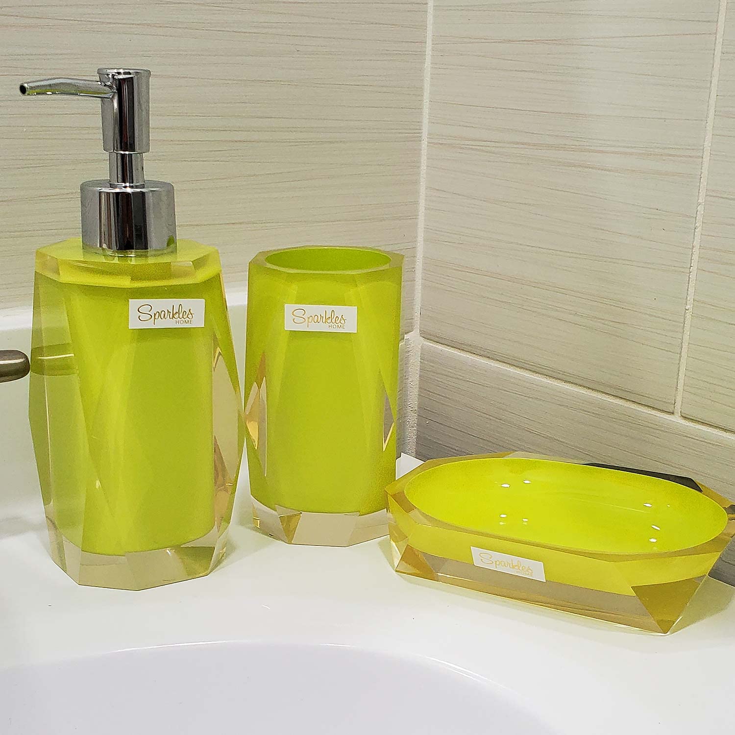 Premium Faceted Tumbler - Durable Resin Cup with Smooth Finish, Easy to Clean Drinking Glass - Stylish Yellow Bathroom Decor (2.5x4.5 Inches) - Perfect for Home, Office, Hotel, and Restaurant Use - Sold Individually