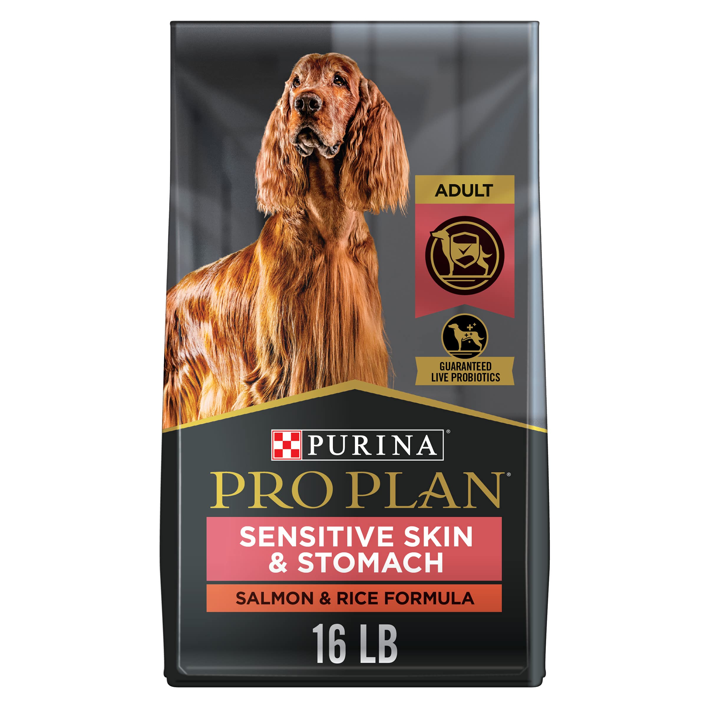 Purina Pro Plan Sensitive Skin & Stomach Dry Dog Food - Adult Salmon & Rice Formula for Digestive Health - 16 lb Bag - Ideal for Dogs with Allergies & Sensitive Digestion - Perfect for Daily Feeding & Weight Management