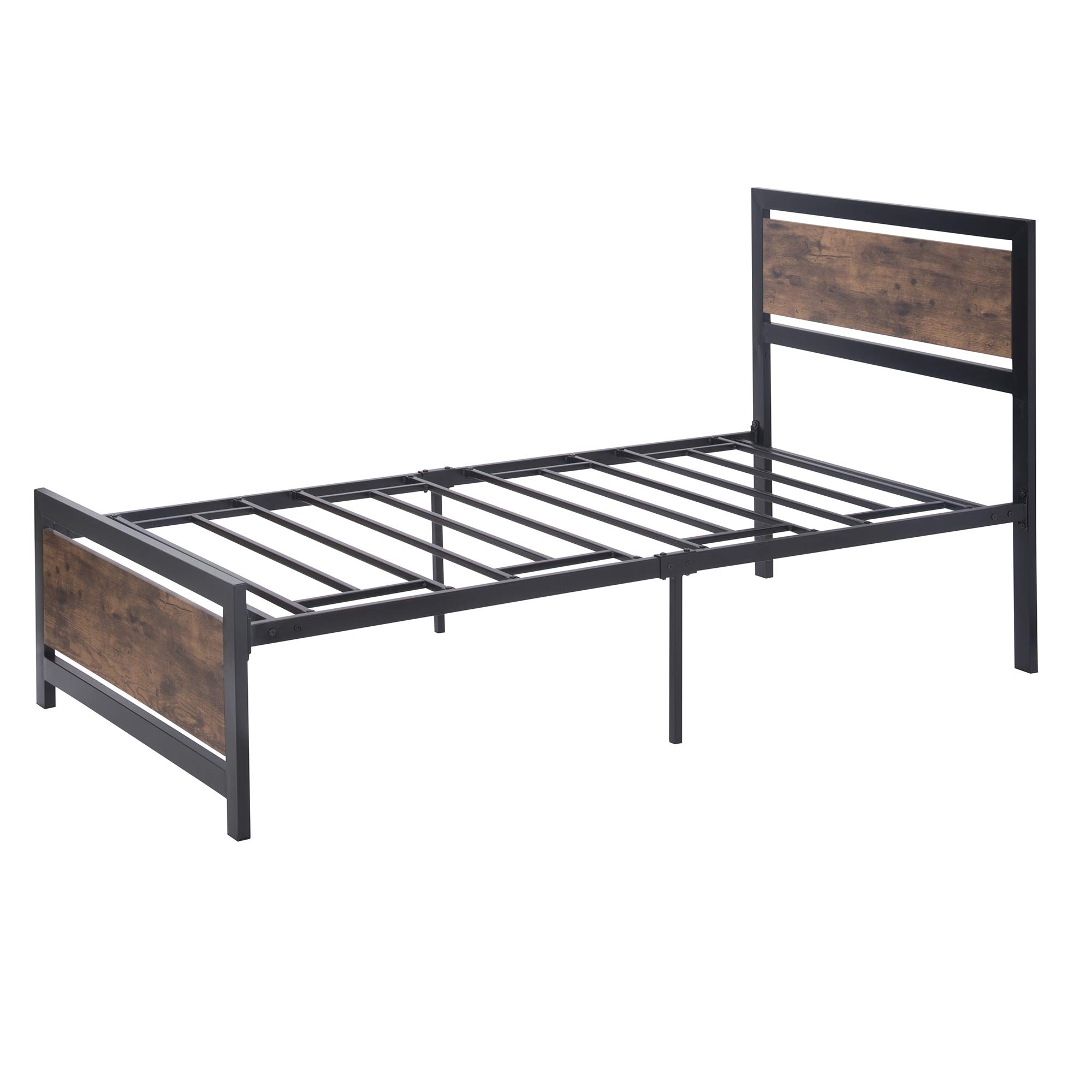 Bidook Twin Size Metal and Wood Platform Bed Frame with Headboard & Footboard - No Box Spring Needed, Easy Assembly (Black) - Perfect for Kids Rooms, Guest Bedrooms & Small Spaces