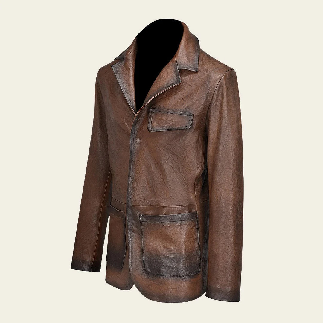 H339COC Men's Brown Casual Fashion Lambskin Leather Jacket - Stylish Outerwear for Everyday Wear & Outdoor Adventures