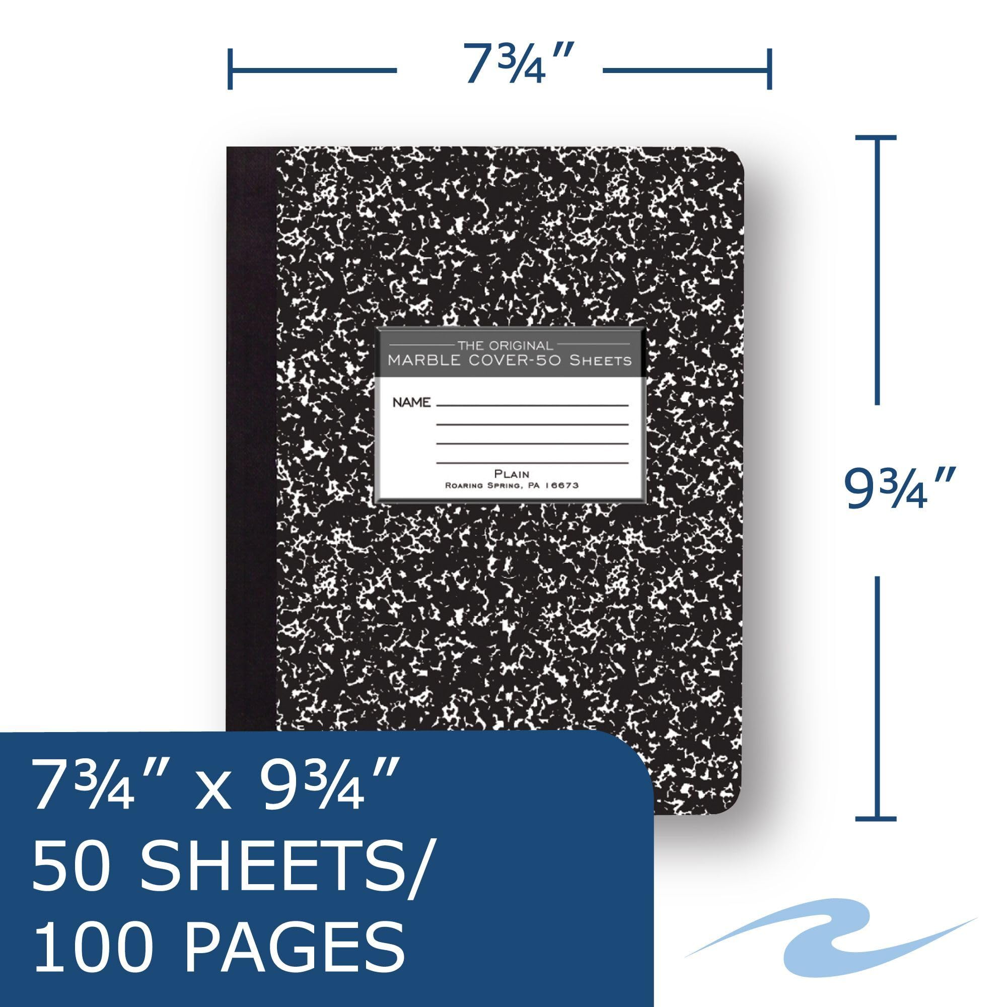 Roaring Spring Composition Notebooks - 48 Pack, Unruled Blank Pages, 50 Sheets, 15# White Paper, 9.75