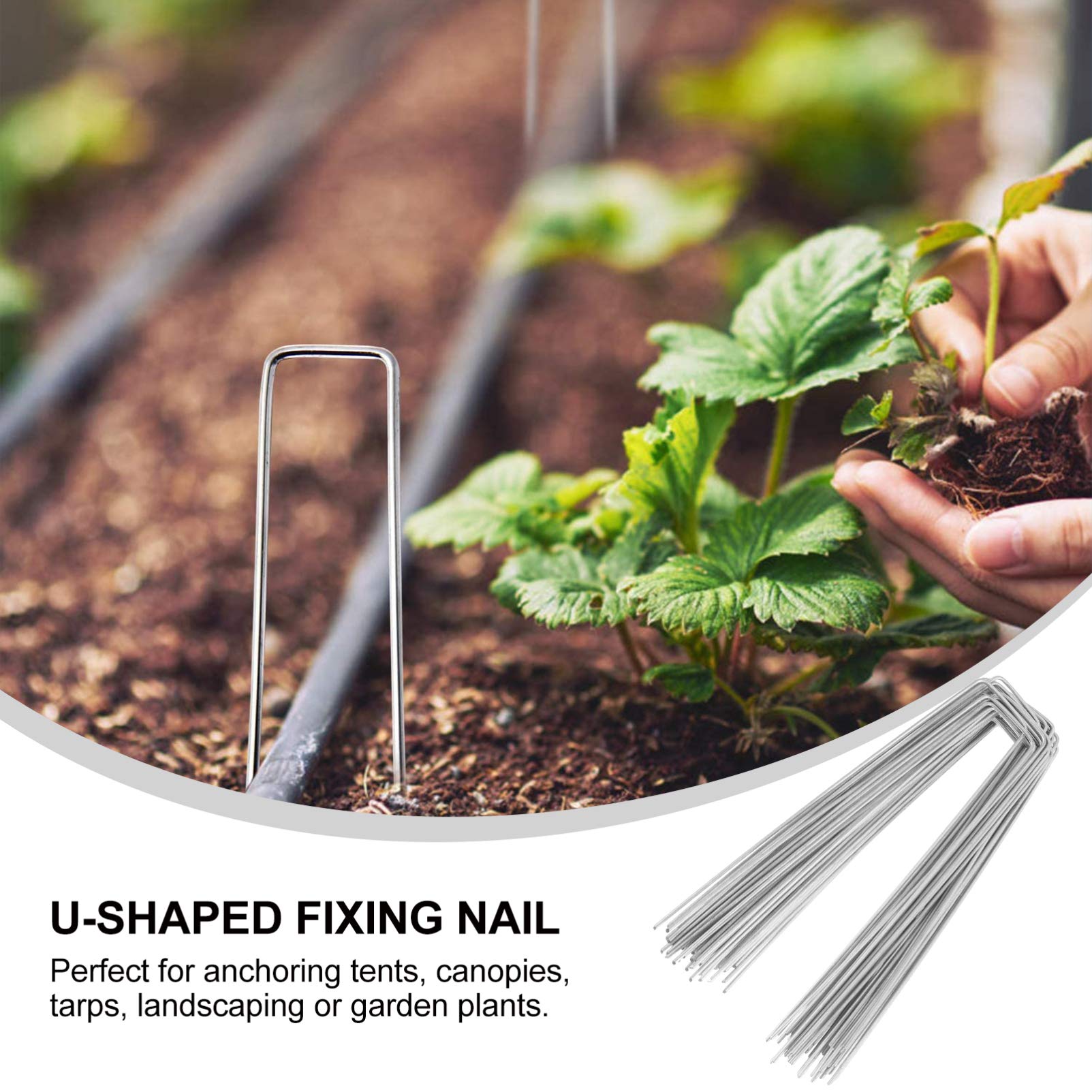 BESPORTBLE 100pcs U-Shaped Turf Stakes - Heavy Duty Garden Pegs for Lawn, Artificial Grass & Landscaping - Durable Ground Nails for Securing Turf, Netting & Outdoor Fabrics - Perfect for Gardening, Yard Work & DIY Projects
