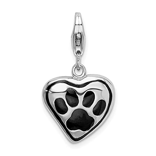 925 Sterling Silver Enameled Heart Dog Paw Print Charm Necklace - Dainty Animal Jewelry for Women - Perfect Gift for Pet Lovers, Dog Moms & Her - Great for Valentine's Day, Anniversary & Birthday Gifts