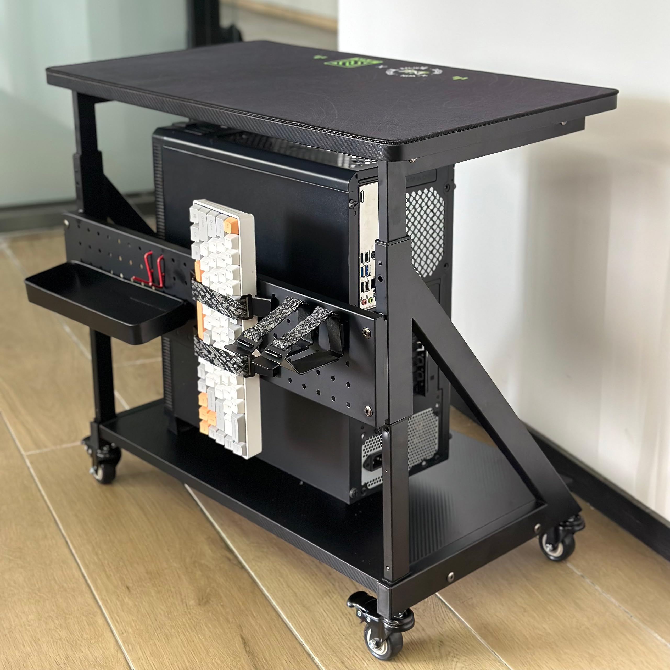 Adjustable Height Computer Tower Cart Stand with Lockable Wheels - Mobile PC & Laptop Standing Desk, Printer Stand for Office & Home Use - Ideal for Workspace Organization & Cable Management