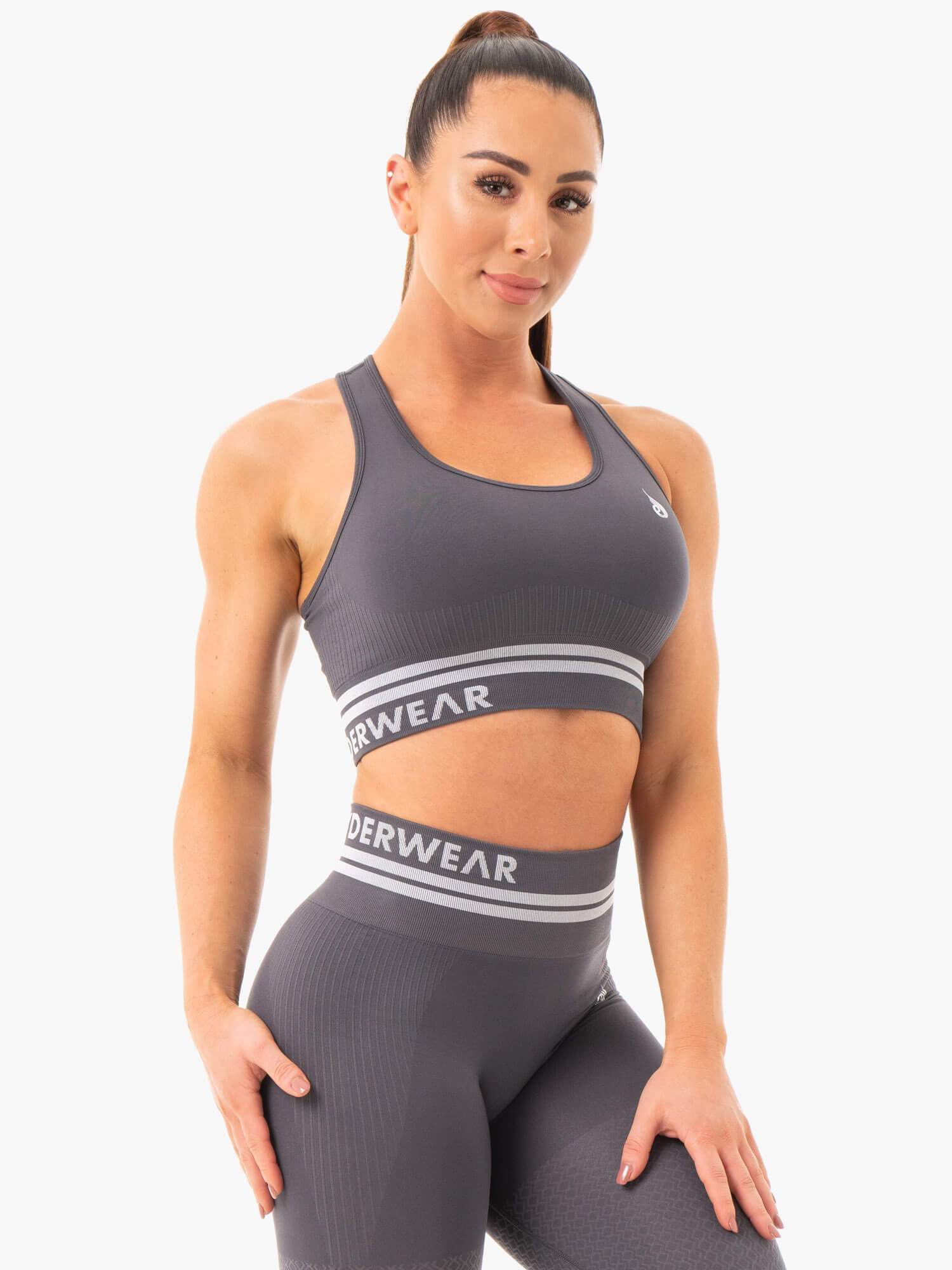 Freestyle Seamless Longline Sports Bra for Women - High Support Workout Top - Charcoal Grey - Perfect for Yoga, Running & Gym