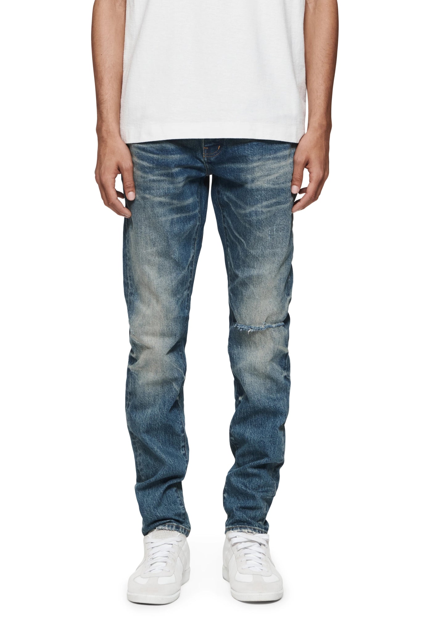 Purple Brand P001 VKMD Vintage Knee Blowout Mid Indigo Jeans - Stylish Distressed Denim Pants for Men, Perfect for Casual Wear, Street Fashion & Night Out