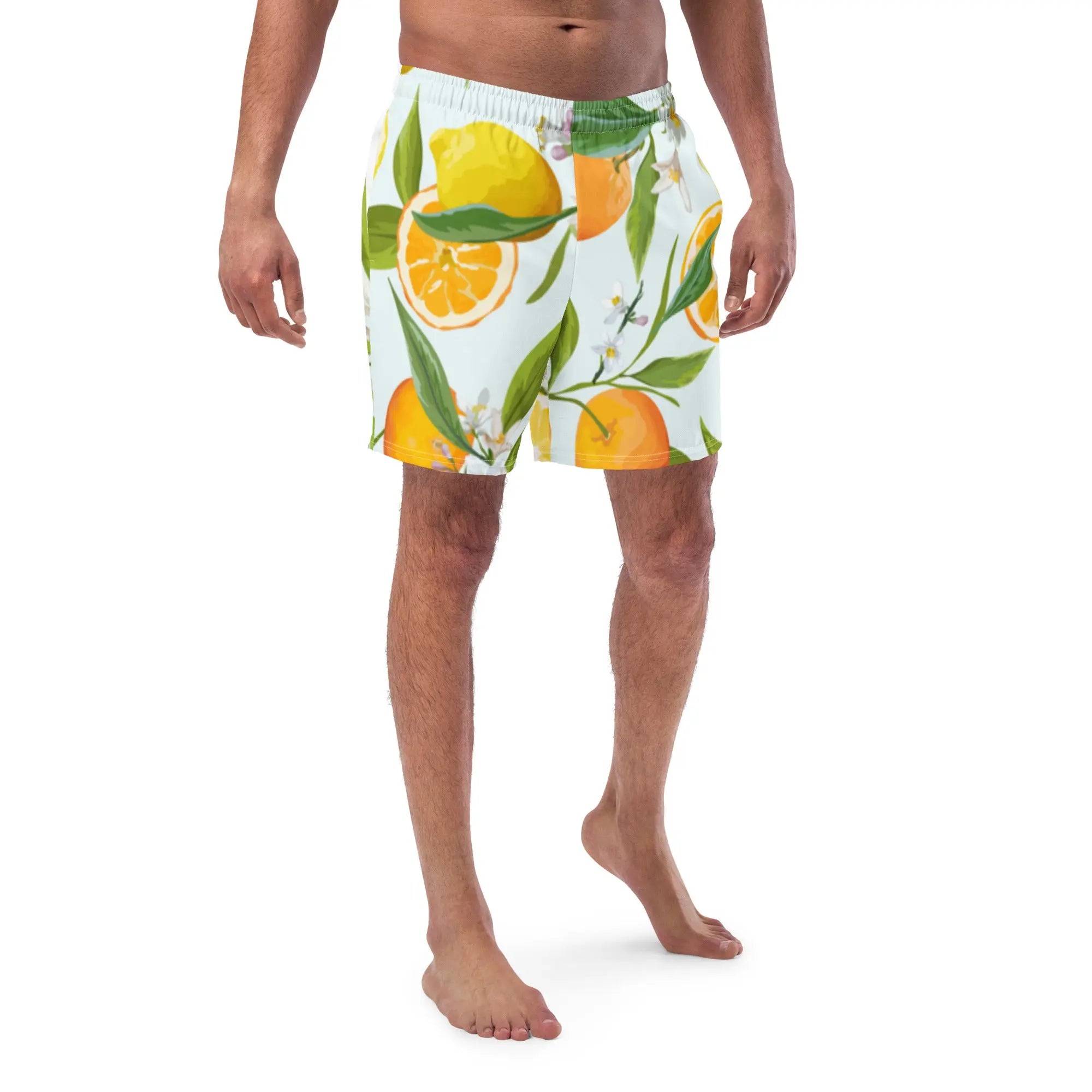 Men's Quick-Dry Swim Trunks with Lemon & Orange Print - Comfortable Beach Shorts for Swimming, Surfing & Summer Vacations