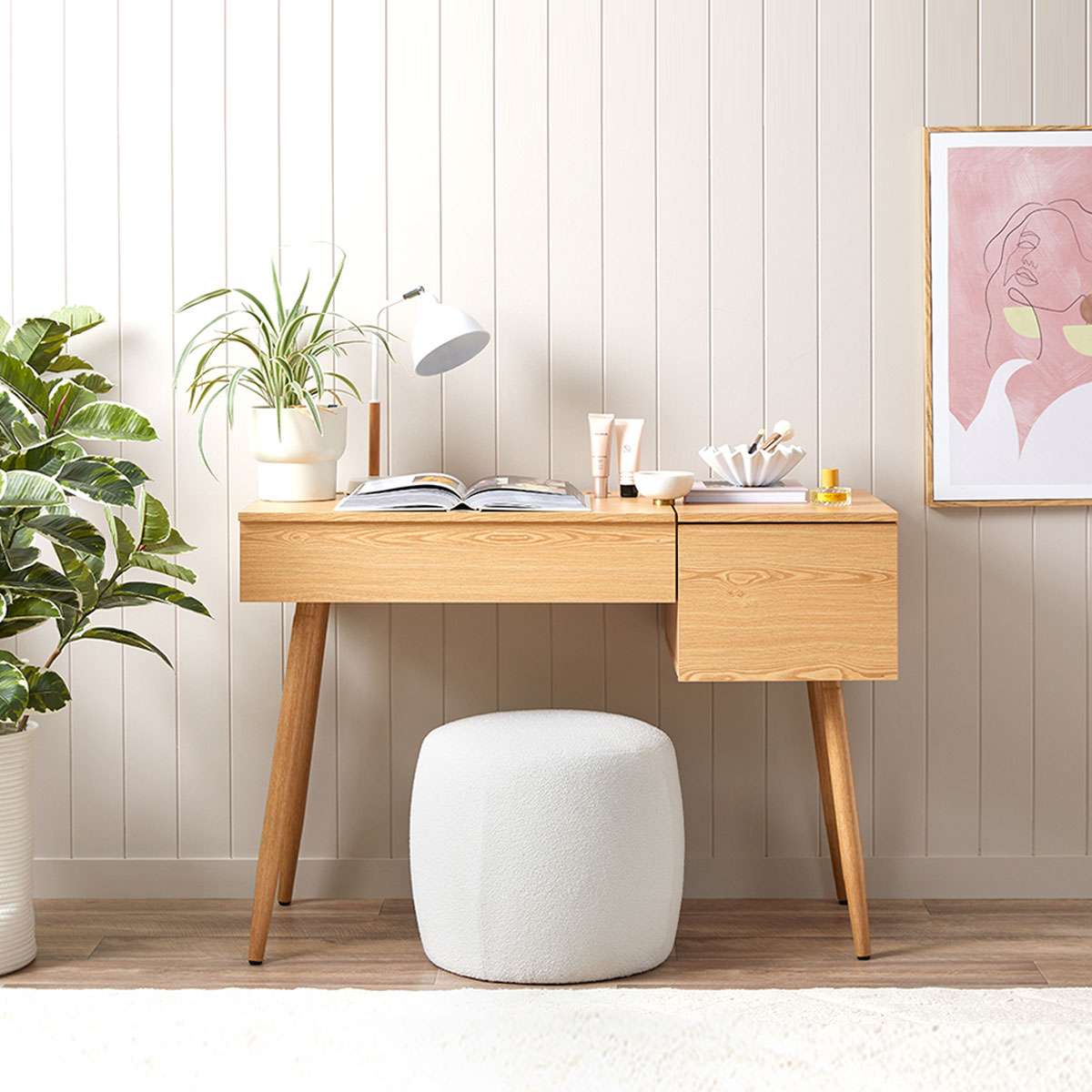 Leia Natural Makeup Vanity Table with Mirror - Perfect for Bedroom, Dressing Room & Beauty Salon