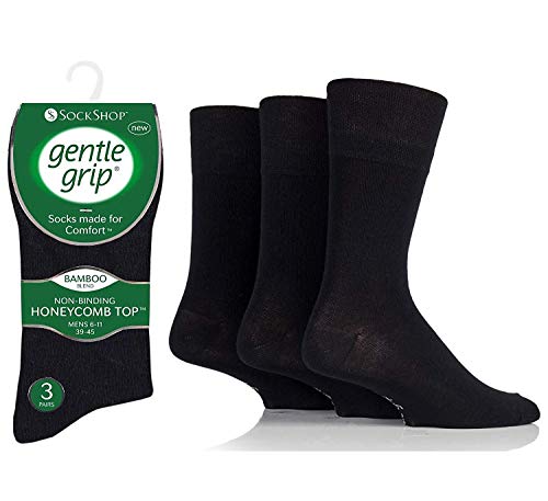 12 Pairs Men's Gentle Grip Bamboo Loose Soft Top Non-Elastic Socks - UK 6-11 (US 7-12) - Breathable Comfort for Daily Wear, Work & Home