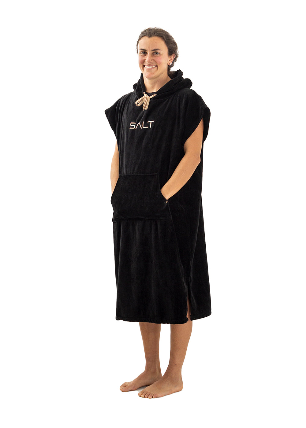 SALT Hooded Cotton Poncho Towel - Soft & Absorbent Black Beach Cover Up for Women & Men - Perfect for Swimming, Surfing, Yoga & Spa
