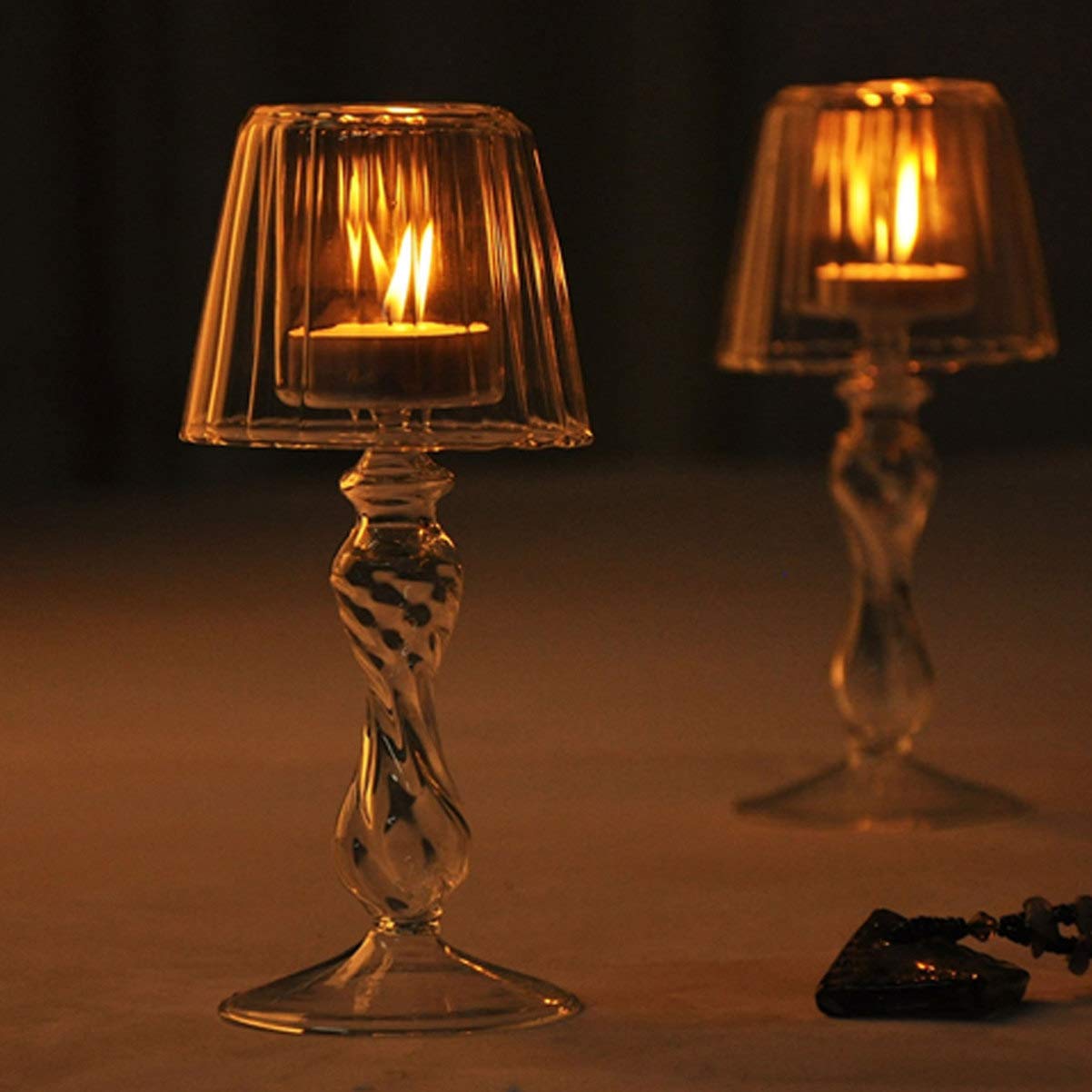 BESPORTBLE Glass Tea Light Candle Holder - Elegant Desk Lamp Shape Candle Stand for Wedding, Valentine's Day & New Year Decor | Perfect as Table Centerpiece for Dining Room, Romantic Dinner & Home Decor