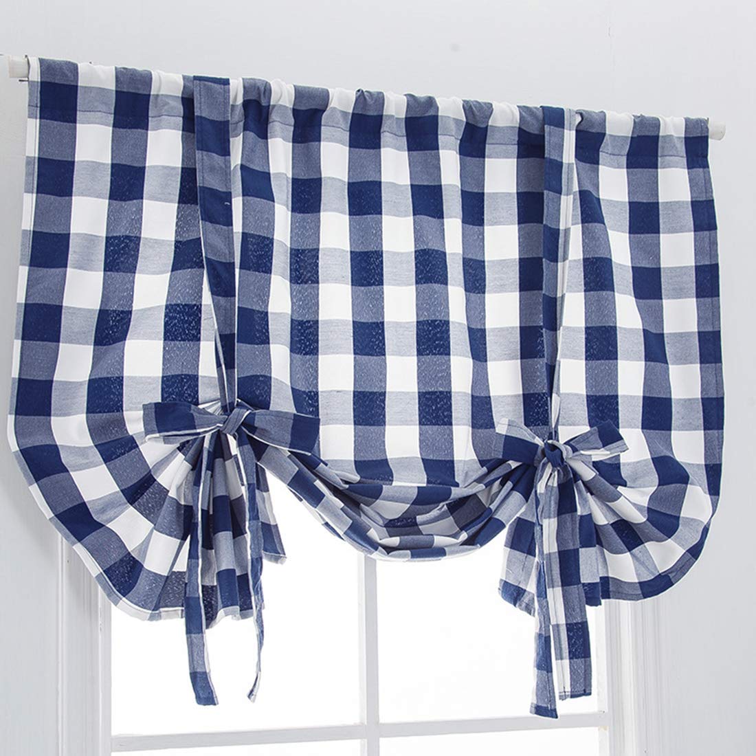 Buffalo Check Plaid Balloon Drape Gingham Window Valance - Semi Blackout Rod Pocket Curtain Panel for Farmhouse Kitchen & Small Windows (47