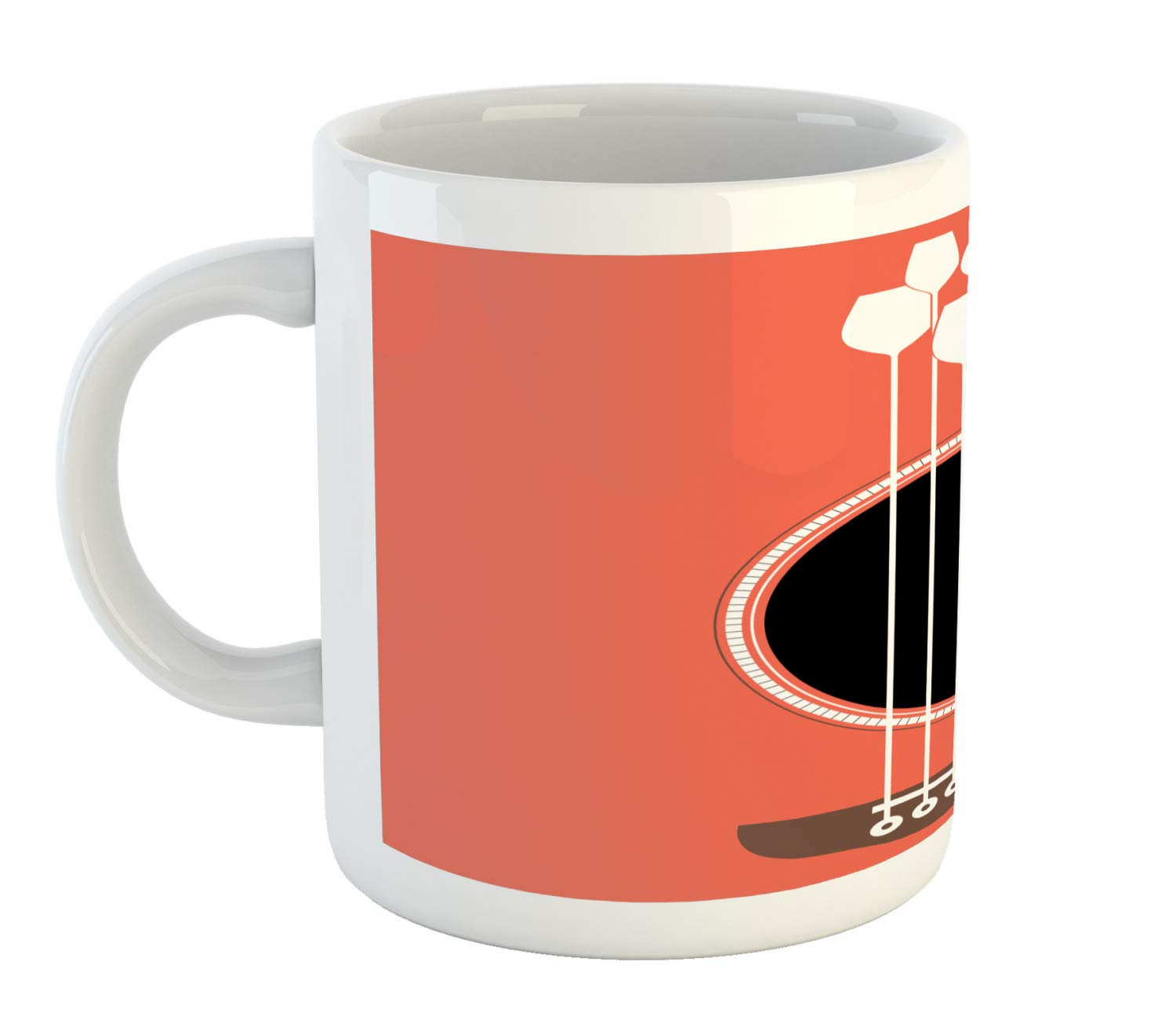 Ambesonne Ceramic Coffee Mug - 11 oz Musical Guitar Design for Tea, Coffee & Water - Salmon White Dark Grey Brown - Perfect for Music Lovers, Home & Office Use