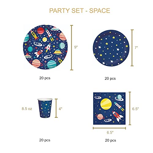 Space-Themed Birthday Party Supplies Set for 20 Guests - Disposable Paper Plates, Cups, Napkins & Solar System Decorations | Galaxy Party Decor with Planets, Rockets & Stars | Perfect for Kids' Space Birthday Parties, Astronaut-Themed Events & Cosmic Celebrations