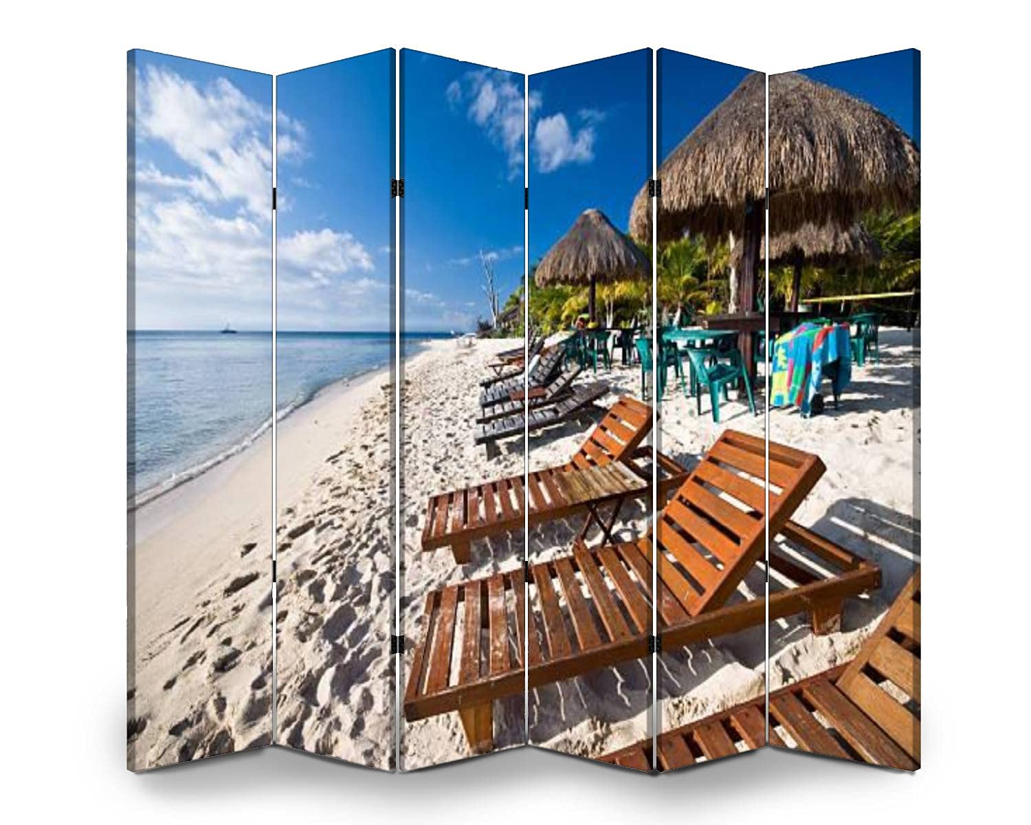 Dola-Dola 6-Panel Folding Room Divider - Privacy Screen Partition for Indoor & Outdoor Use - Beach, Cozumel Mexico Inspired Design - Freestanding Canvas Protective Wall Separator - Perfect for Home, Office, Beach, and Event Spaces