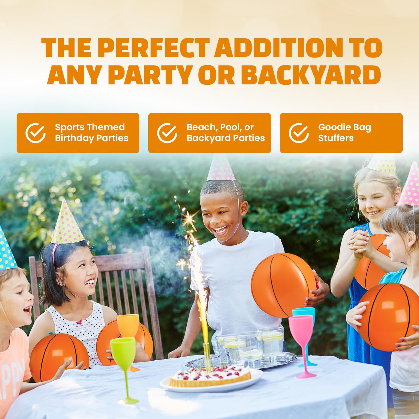 12-Pack Inflatable Basketball Beach Balls (16 Inch) - Fun Pool Toys, Kids Party Favors & Outdoor Summer Games Supplies for Sports Themed Birthday Parties, Backyard Activities and Water Play