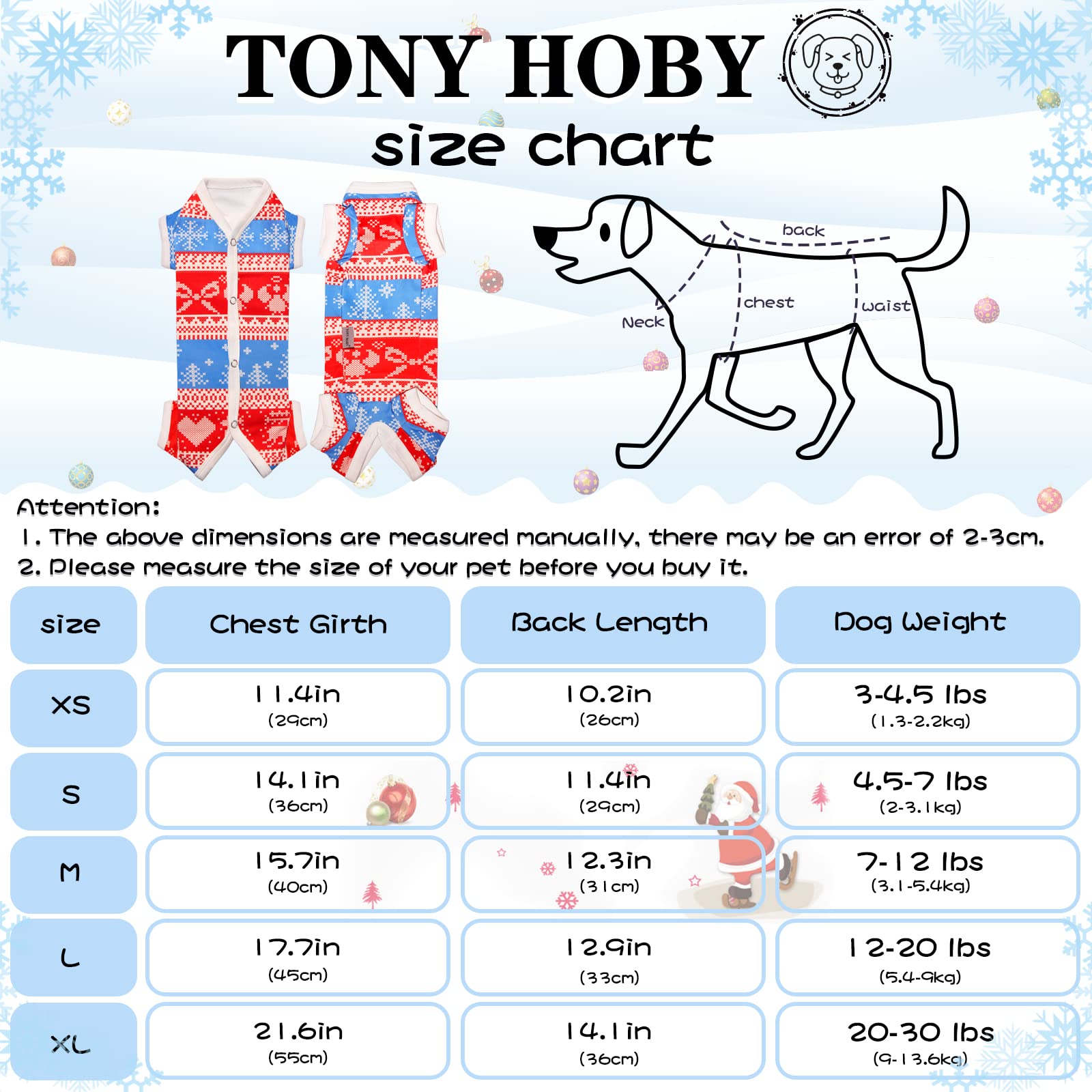 TONY HOBY Dog Pajamas for Small & Medium Dogs - Cozy Winter Dog Jumpsuit with Snowflake Pattern, Warm Pet Shirts (Red & White, Girl, L) - Perfect for Indoor Sleeping & Cold Weather Outfits