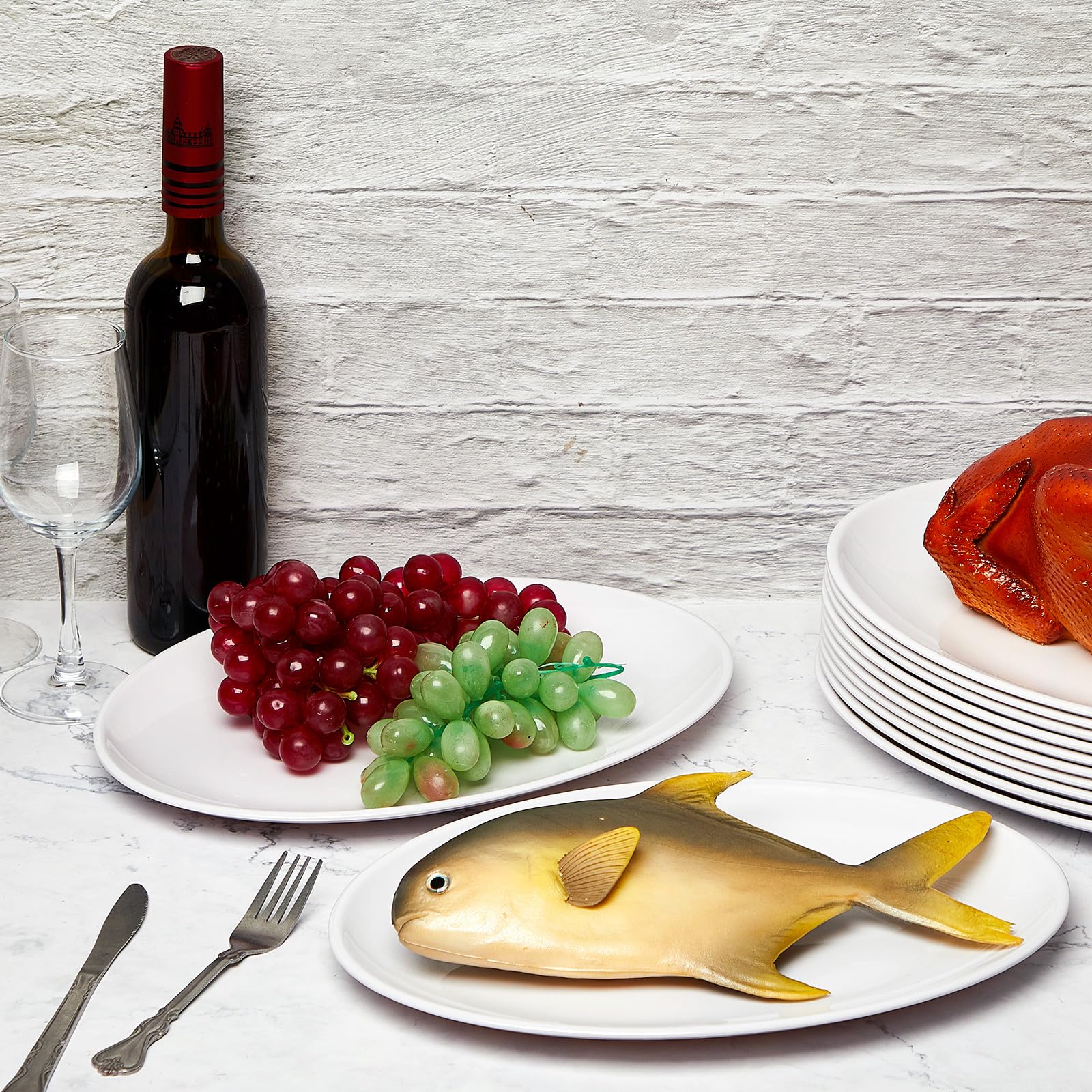 Dandat 36 Pcs Large White Oval Serving Platters - 12 Inch Restaurant Quality Serving Trays for Turkey, Meat, Steak, Fish & Appetizers - Perfect for Home Parties, Buffets & Holiday Dining