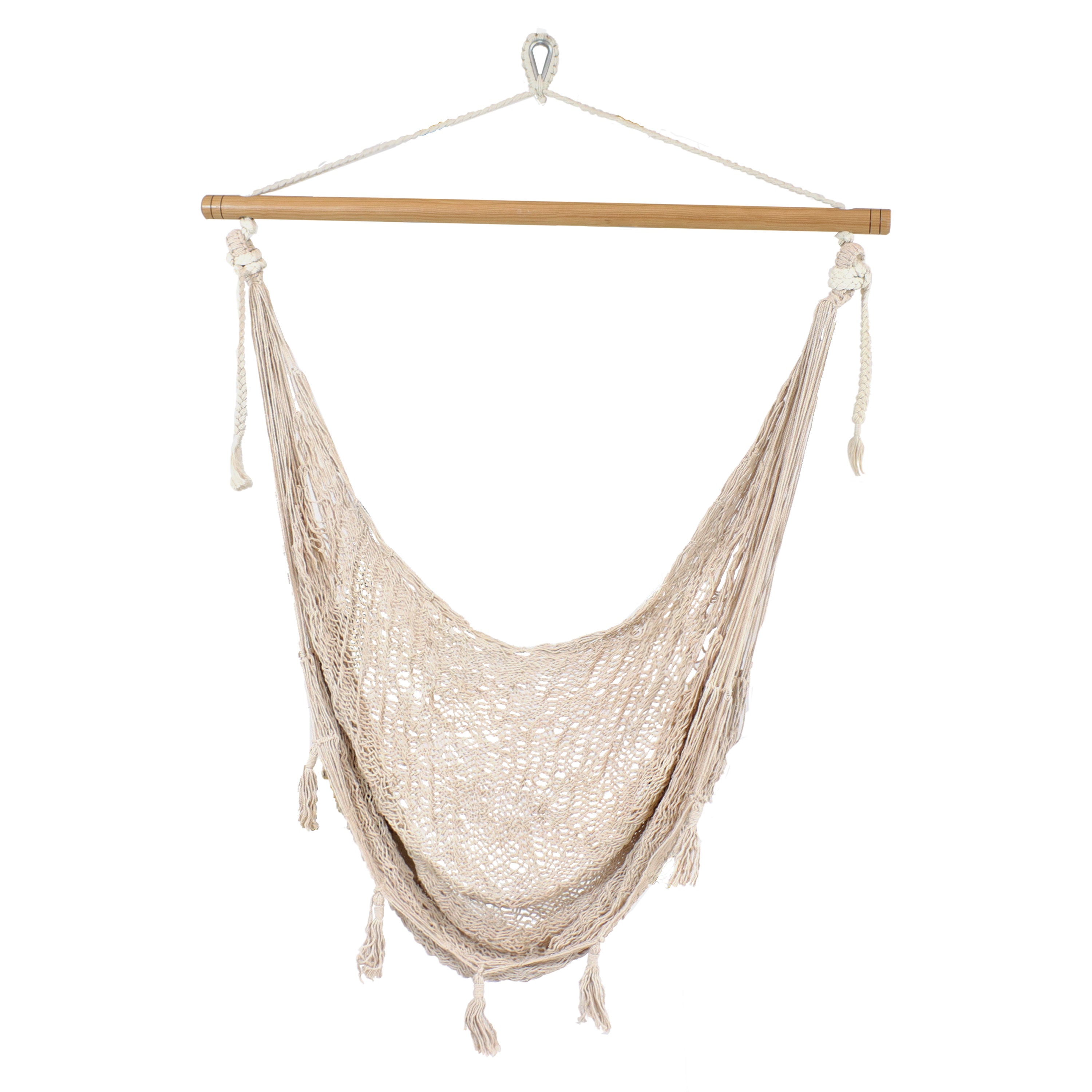 Sunnydaze Extra Large Natural Mayan Hanging Hammock Chair for Outdoor Relaxation - Perfect for Backyard, Patio, Garden & Poolside Lounging