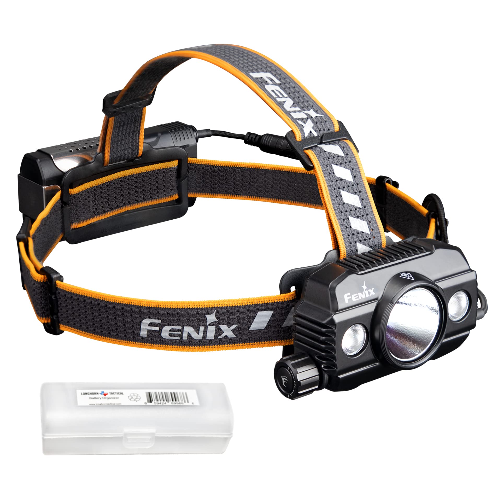 Fenix HP30R v2.0 Rechargeable Headlamp - 3000 Lumen Heavy Duty Headlight with Spotlight & Floodlight, Detachable Battery Pack & LumenTac Organizer (Black) - Perfect for Camping, Hiking, Caving and Outdoor Adventures