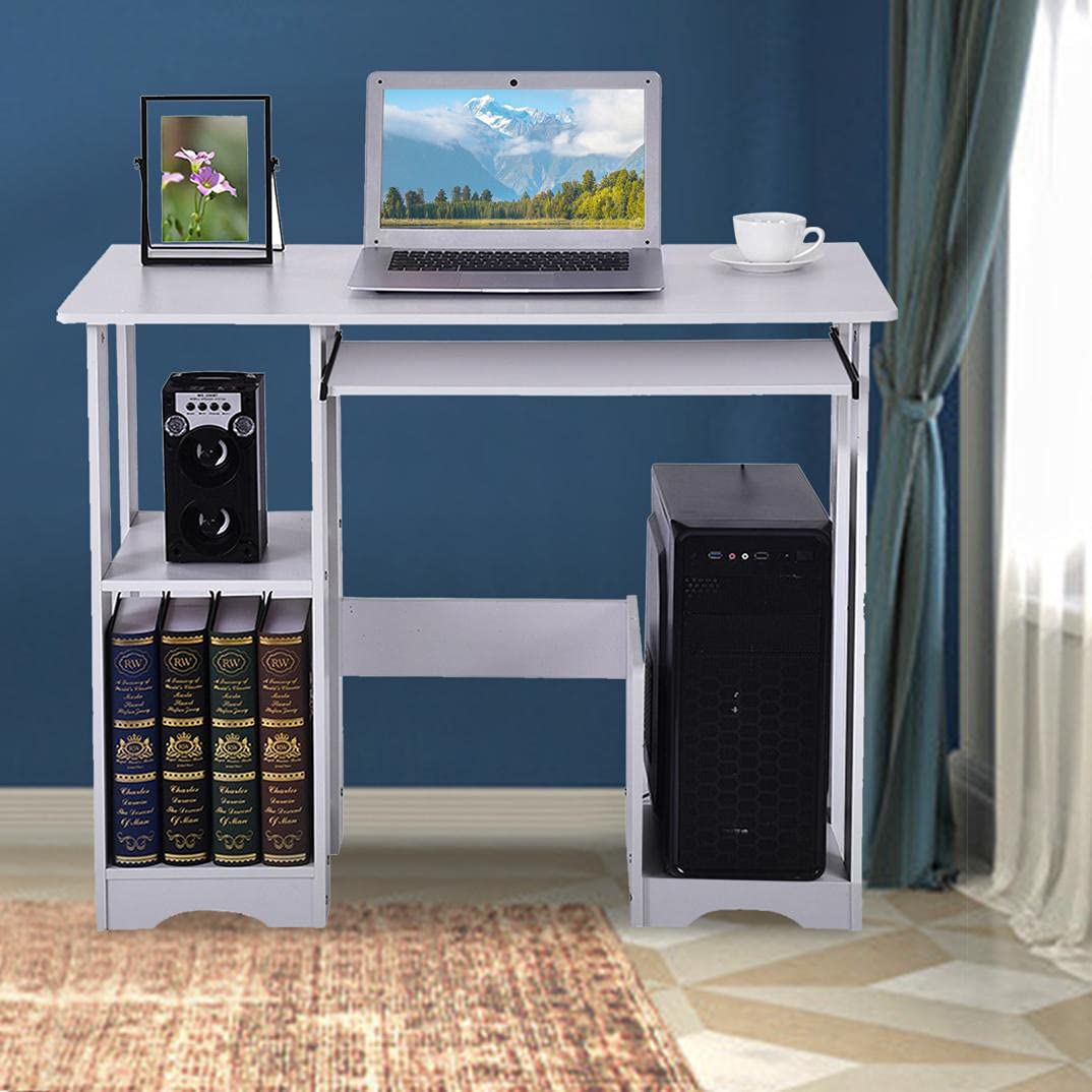 Modern Minimalist Writing Desk with Keyboard Tray & Multi-Layer Storage - Compact Corner Desk for Home Office, Study & Workspace - Perfect for Storing Office Supplies & Small Equipment
