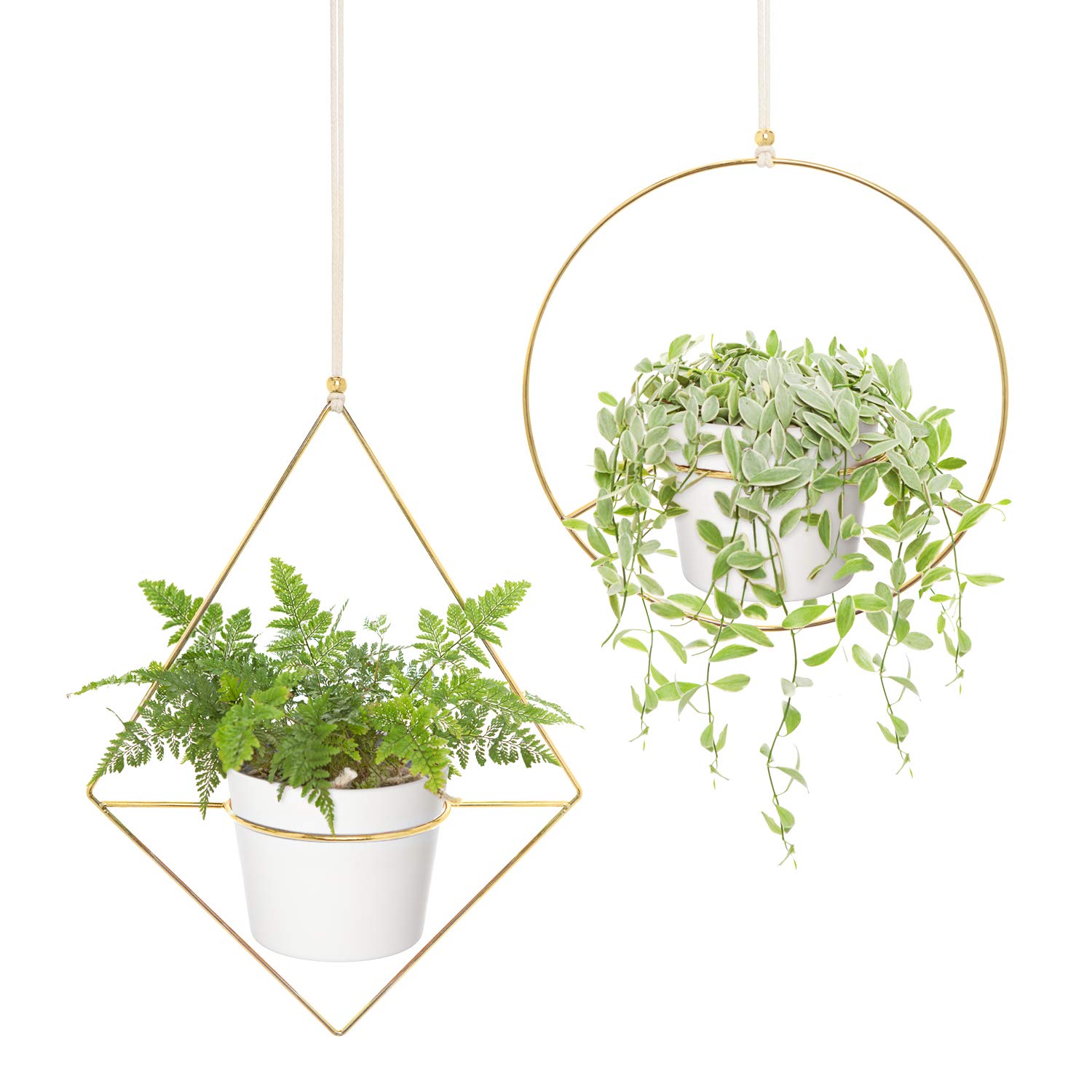 **Mkono Ceramic Hanging Planters Set of 2 - 8 Inch Shallow & 6 Inch Deep for Indoor & Outdoor Plants - Boho Metal Hangers with Plastic Pots - Perfect for Home, Garden, Patio, and Balcony Decor**