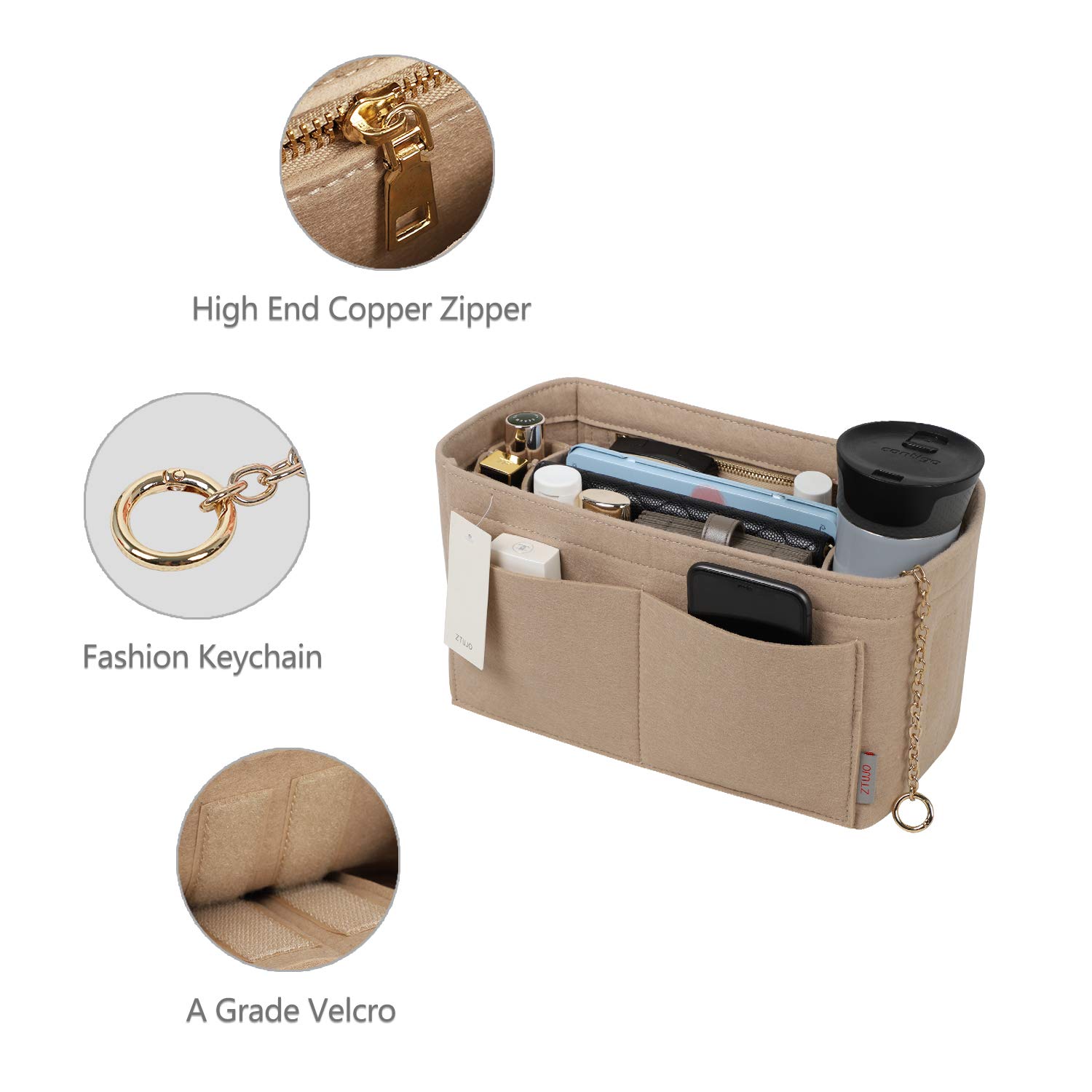 Premium Felt Purse Organizer Insert with Zipper & Sewn Bottom - 6 Sizes for Louis Vuitton Speedy, Neverfull, Graceful Handbags | Handbag Storage Solution for Travel & Daily Use