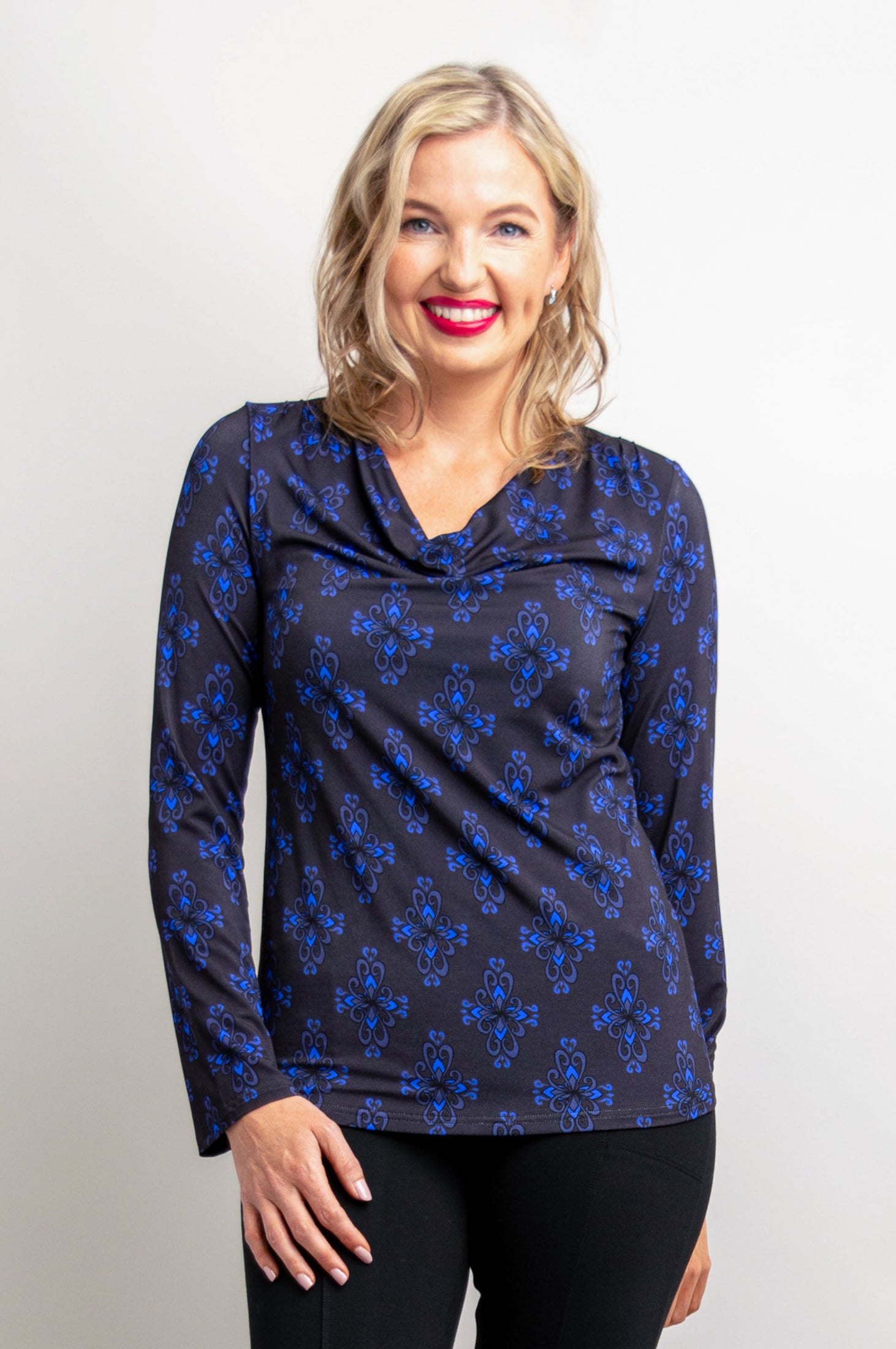 Charisse Long Sleeve Bamboo Top - French Blue | Soft & Breathable Women's Blouse for Work, Casual & Layering