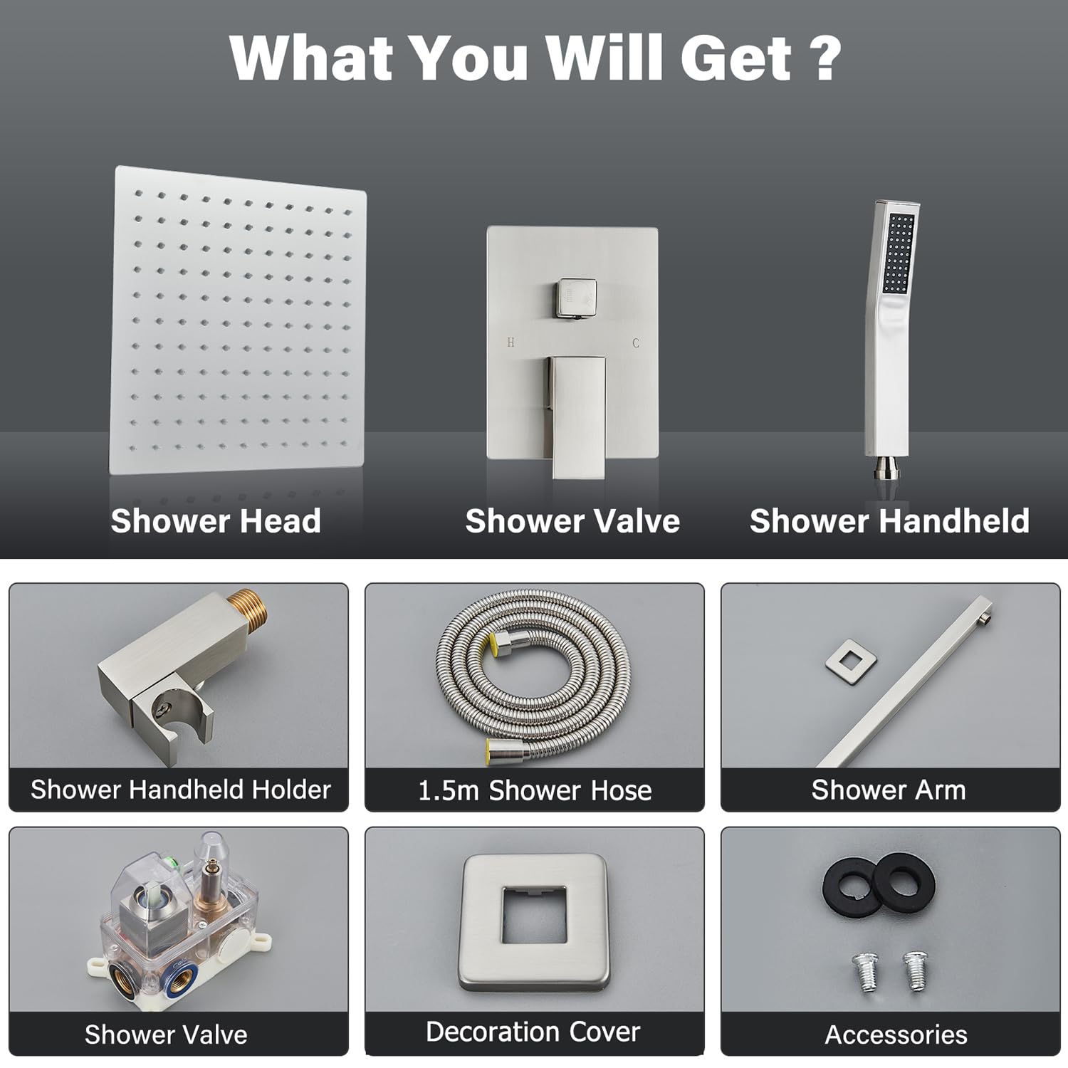 Votamuta 10 Inch Rainfall Shower System - Wall Mounted Shower Faucet Set with Full Brass Trim Kit & Shower Valve in Brushed Nickel - Perfect for Bathroom Renovation & Spa-Like Shower Experience