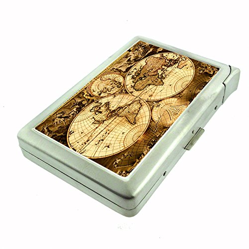 Vintage Metal Cigarette Case with Built-in Lighter - World Maps Design 003 | Compact & Durable Smoking Accessory for Travel, Outdoor & Everyday Use