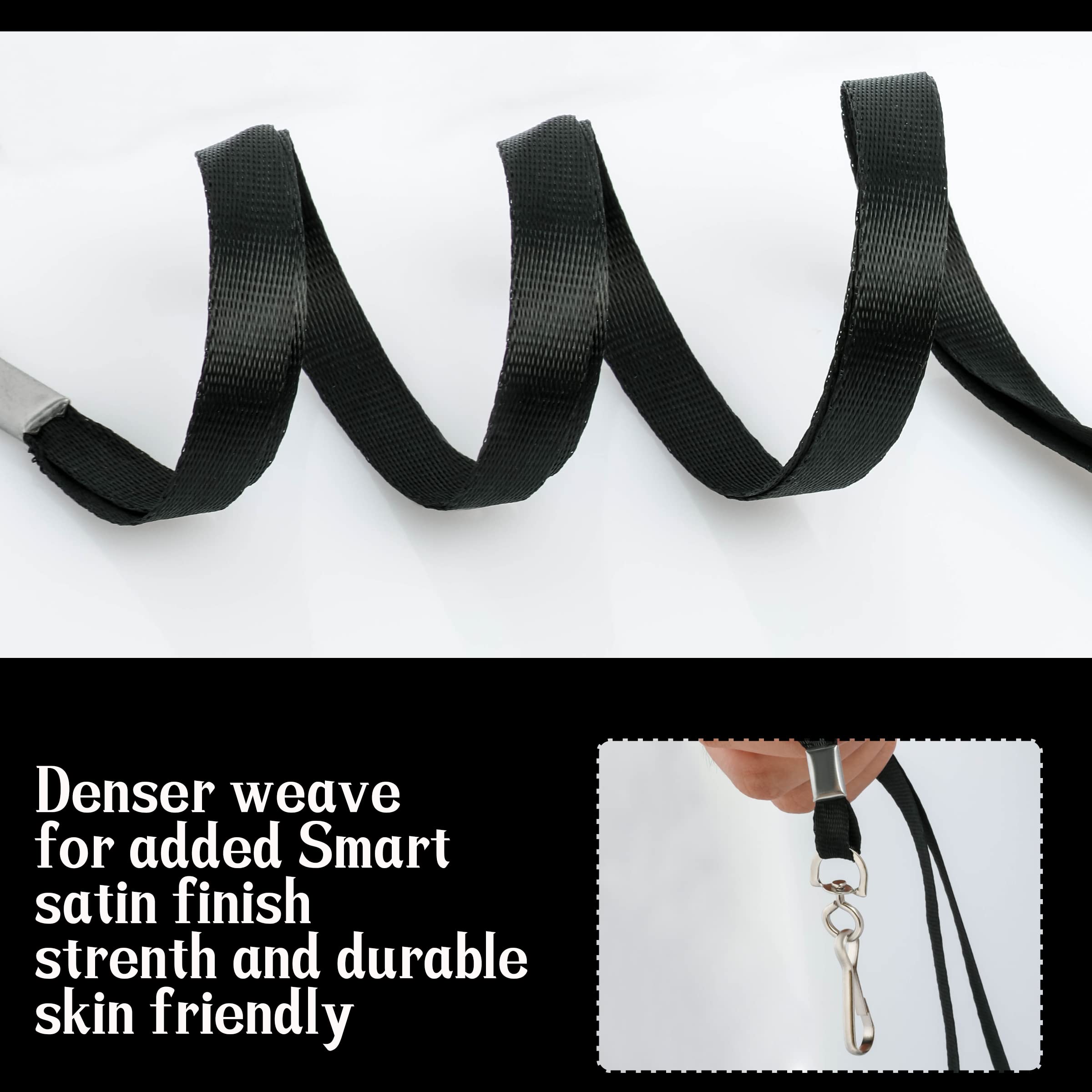 50 Pack Black ID Badge Lanyards with Swivel Hook for Work & Events