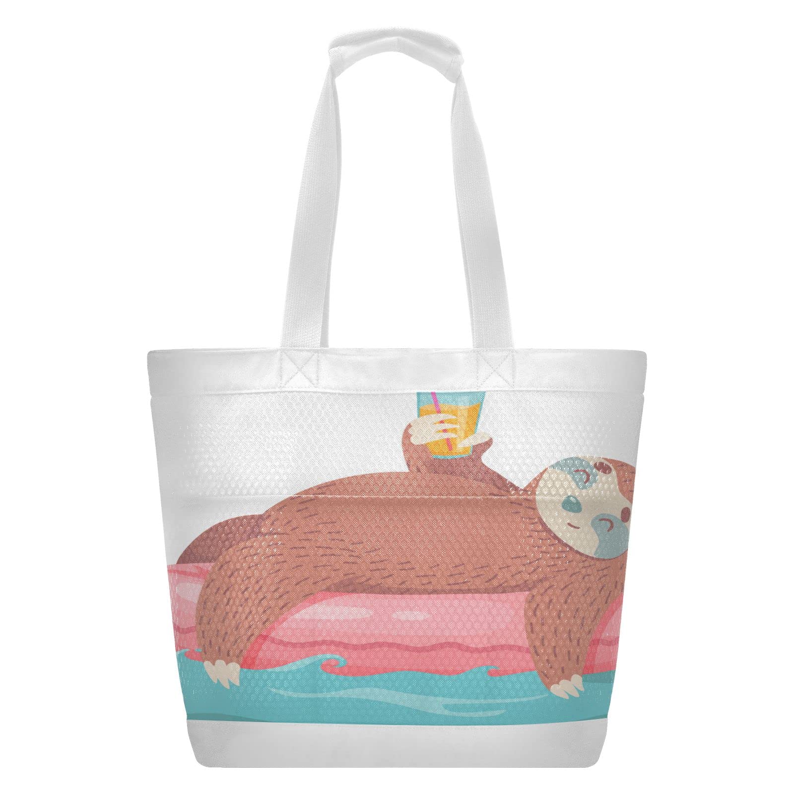 Funny Sloth Mesh Beach Bag for Women - Large Waterproof Tote with Zipper & Pockets | Perfect for Pool, Travel, Shopping & Summer Outings