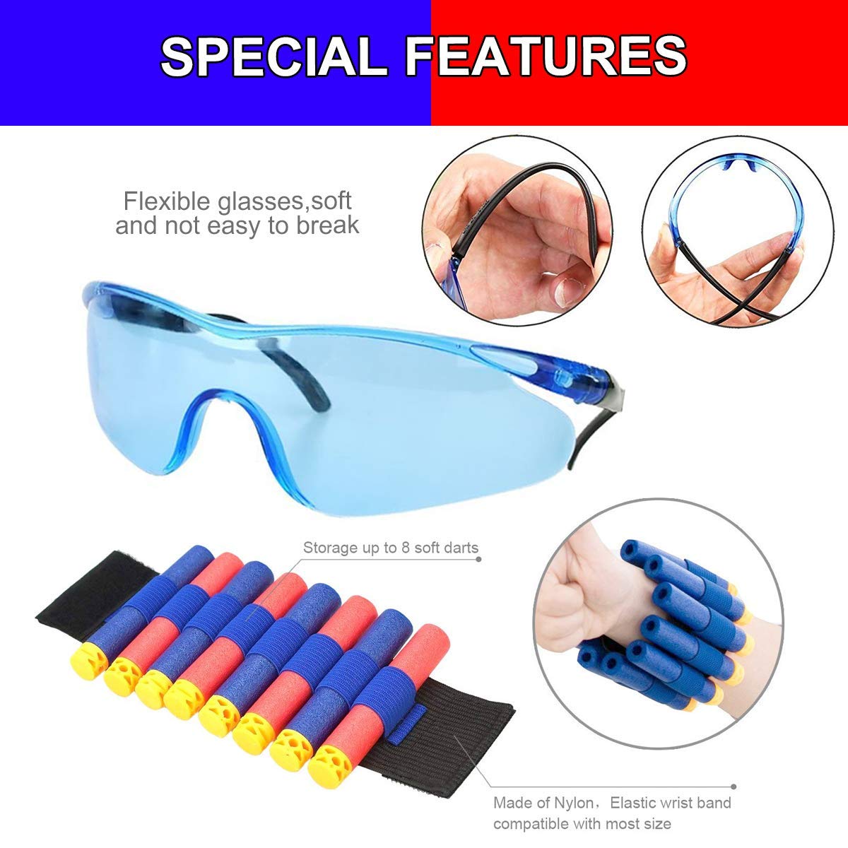 POKONBOY 16-Piece Nerf Gun Accessories Set - Tactical Glasses, Face Mask, Wrist Bands & Darts for Nerf Battles | Perfect for Nerf Parties, Outdoor Games & Kids Birthday Gifts