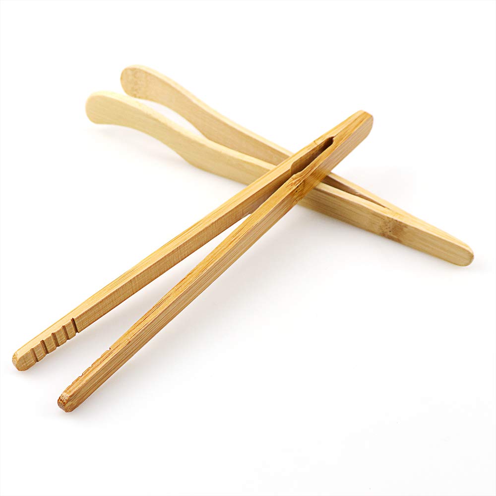 Hysagtek 8-Pack Bamboo Toast Tongs - 7.08 Inch Wooden Serving Utensils for Bread, Pickles, Tea & Meat - Perfect for Toaster, Cooking, BBQ & Kitchen Serving