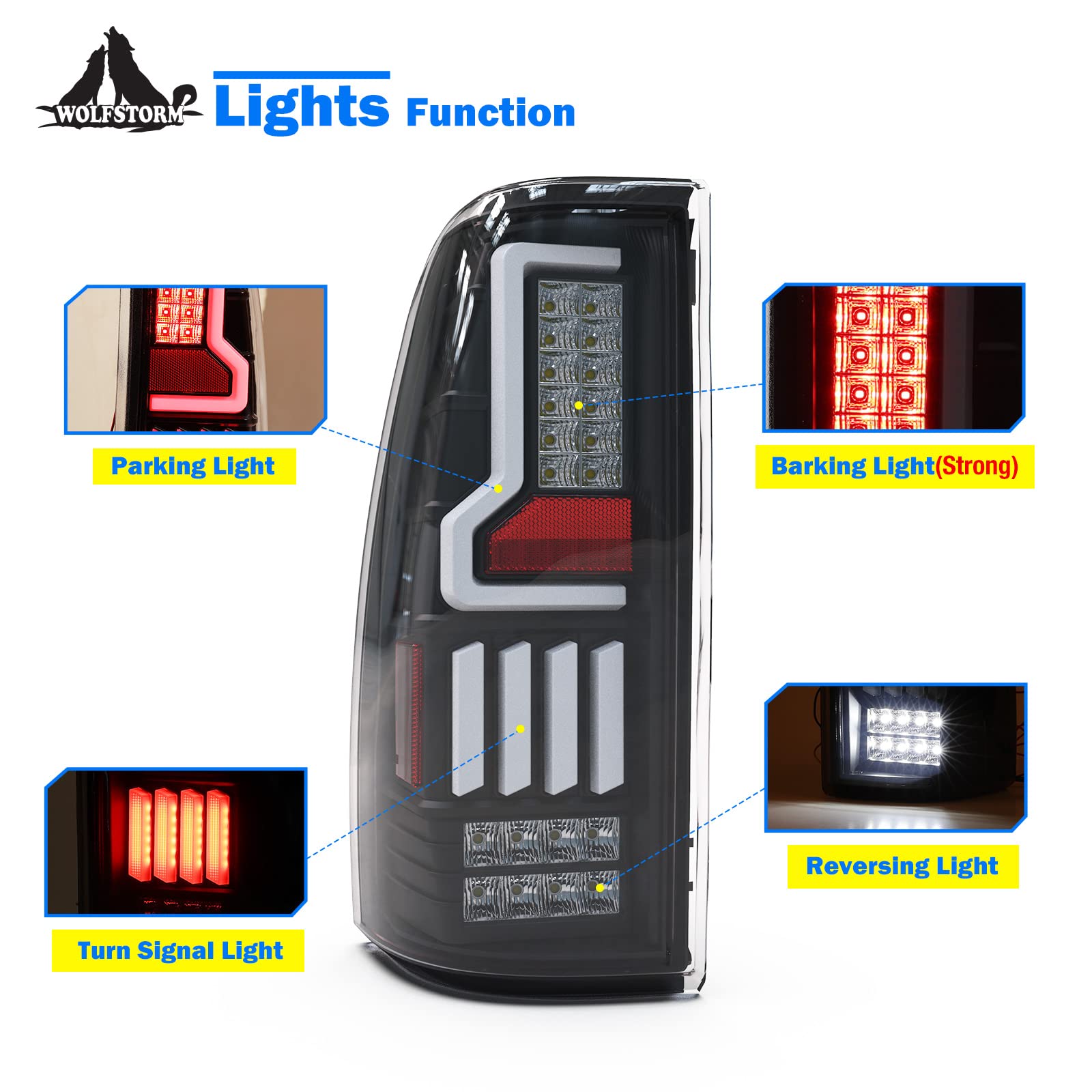 WOLFSTORM LED Tail Lights for 1999-2006 Chevy Silverado & 1999-2002 GMC Sierra - Clear Lens Replacement Assembly (Not Fit Barn Door/Stepside) - Upgrade Truck Lighting for Safety & Style