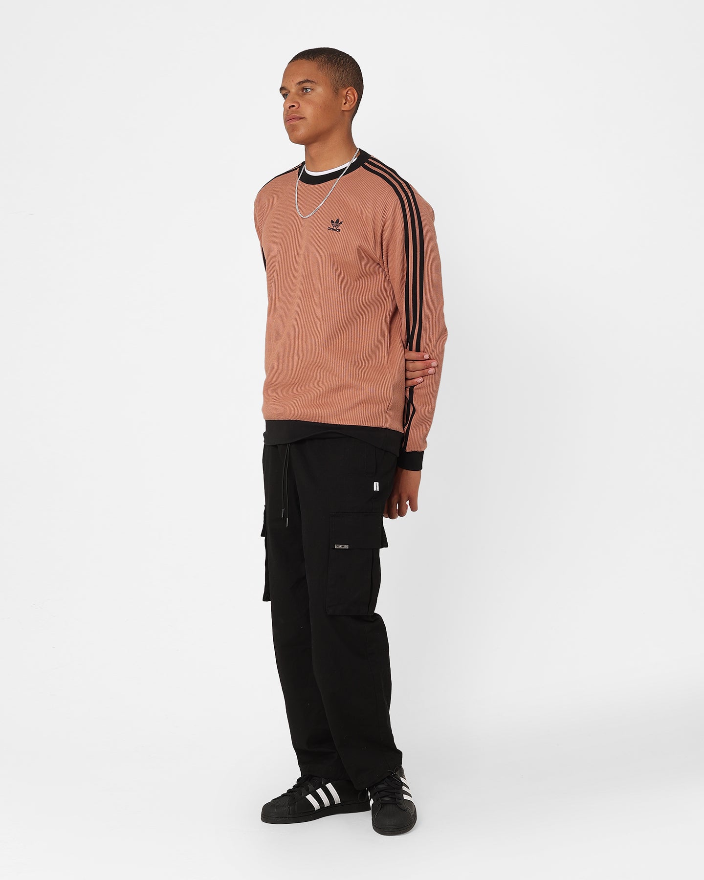 Adidas Adicolor Q2 Waffle Crewneck Sweatshirt - Clay Strata Color | Casual Streetwear for Men & Women | Perfect for Gym, Running & Everyday Wear