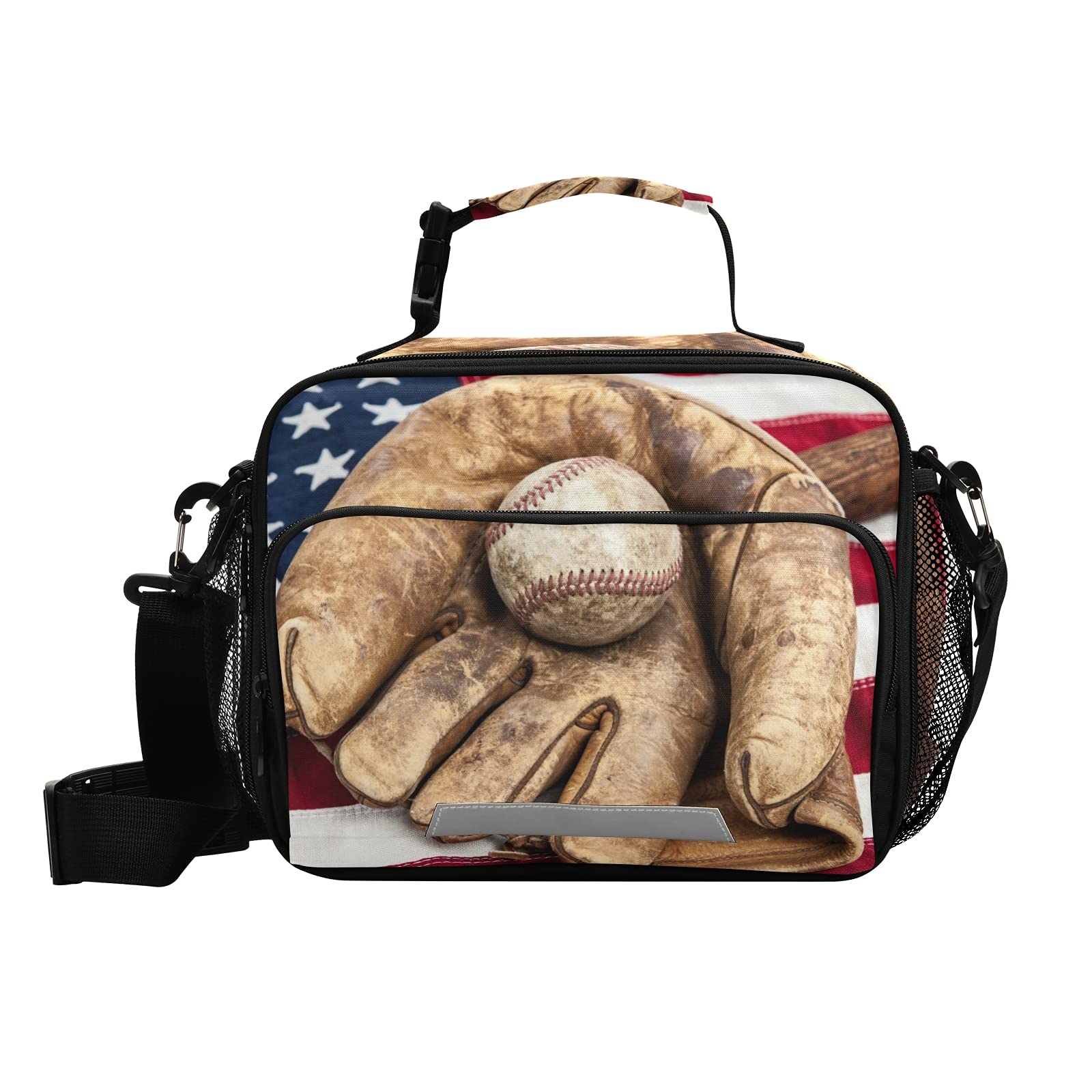 Vintage Baseball Insulated Lunch Bag - American Flag Cooler Tote for Women, Men & Kids - Reusable Food Container for Picnics, School & Outdoor Activities