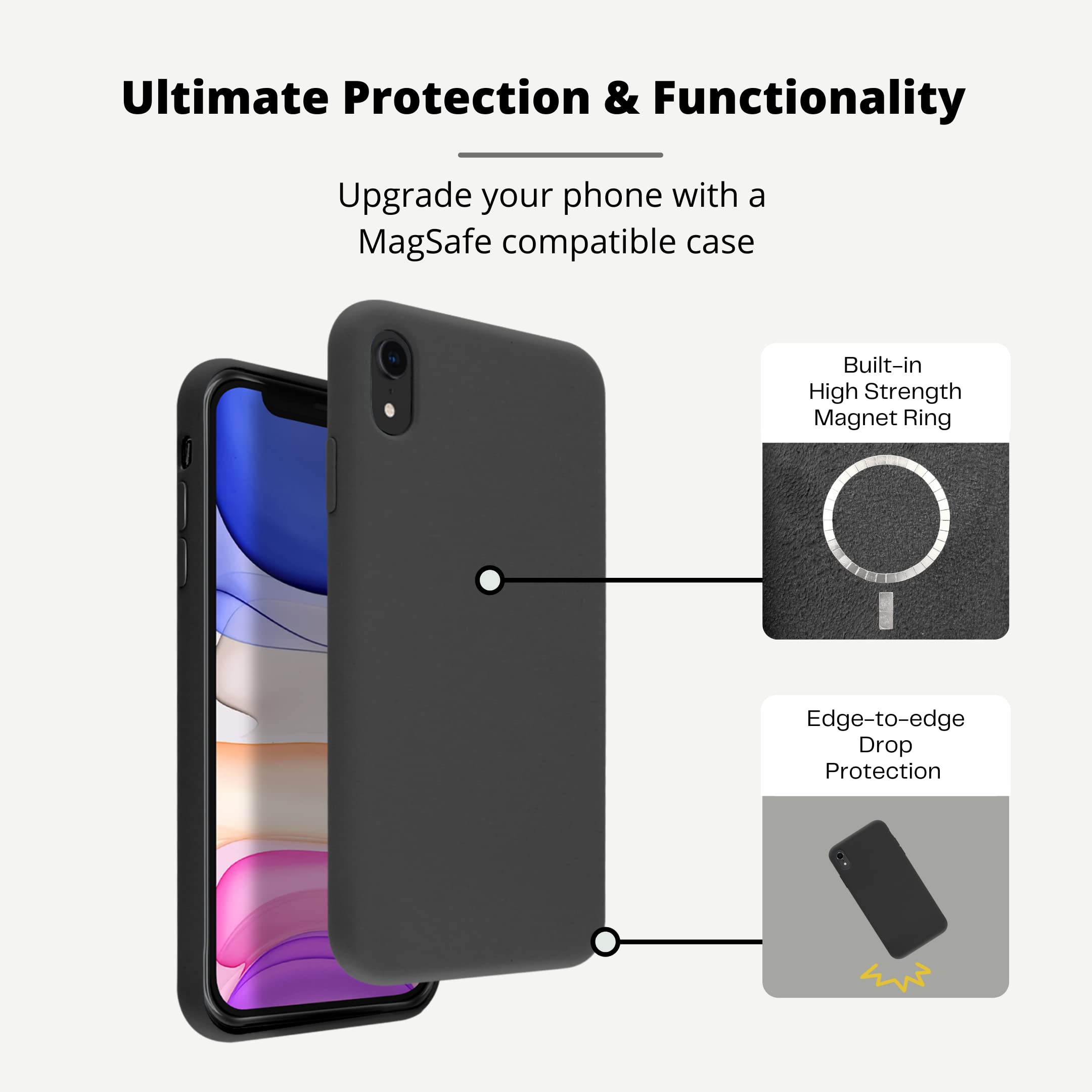 VECI Magnetic Case for iPhone XR - MagSafe Compatible, Soft Touch Silicone Cover (Black) - Perfect for Wireless Charging & Everyday Protection
